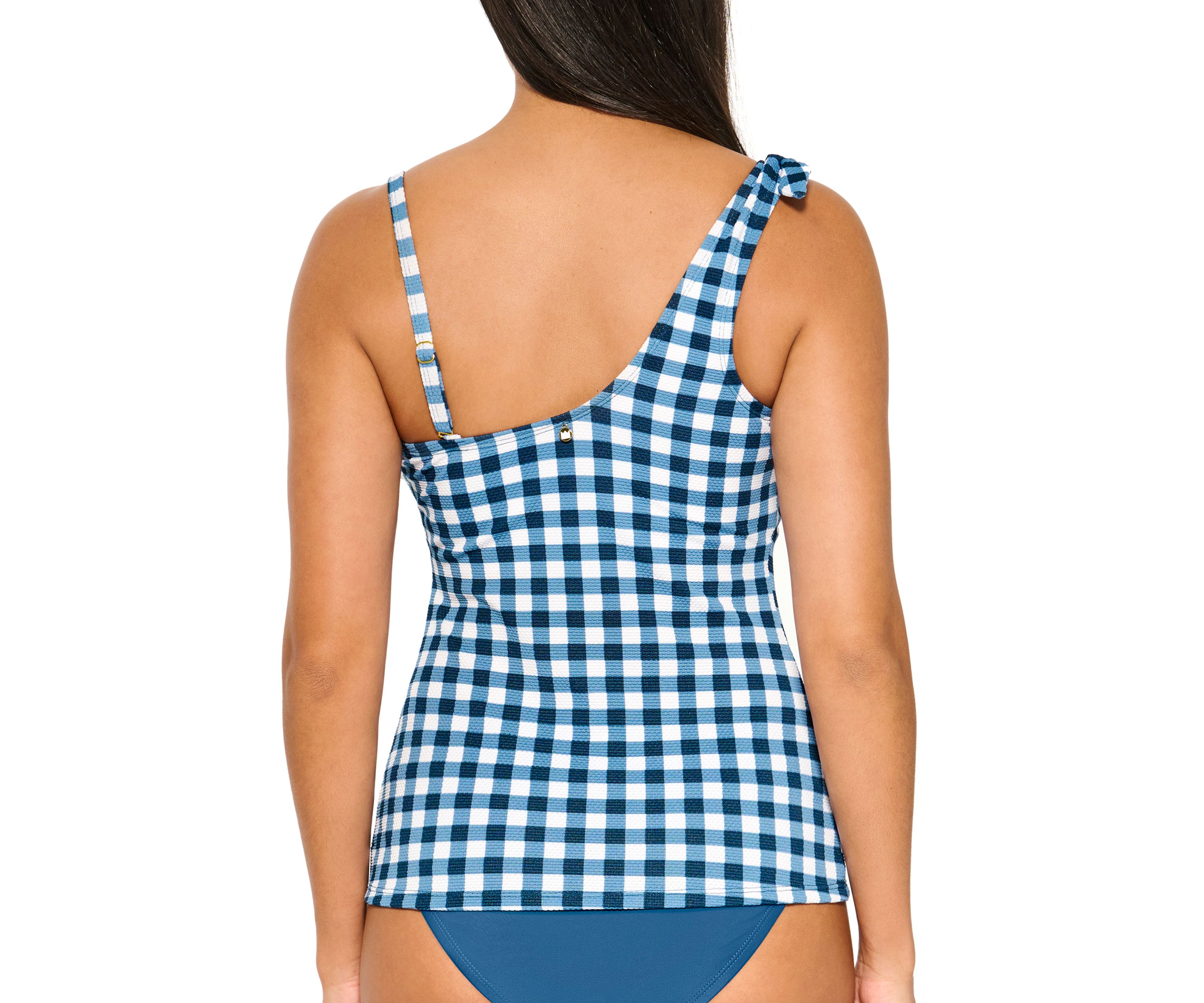 Gidget Gingham Knot One Shoulder Tankini Swim Top