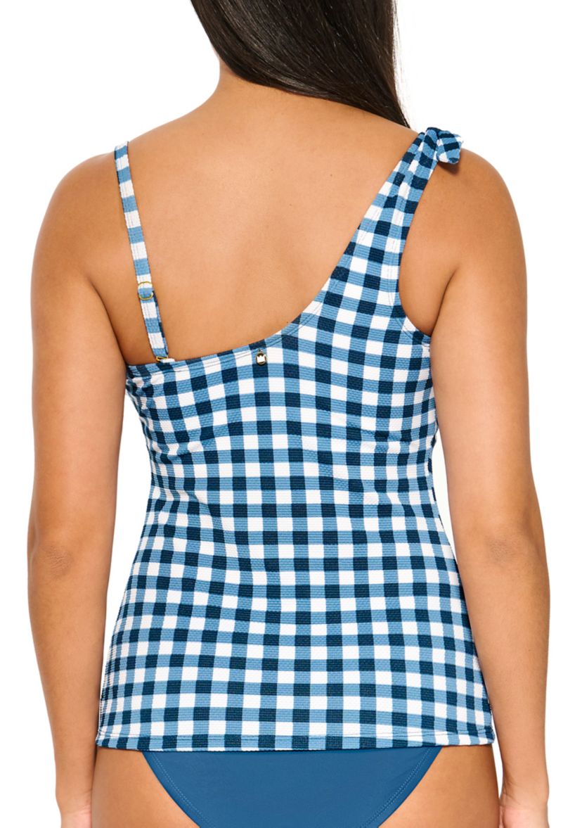 Gidget Gingham Knot One Shoulder Tankini Swim Top
