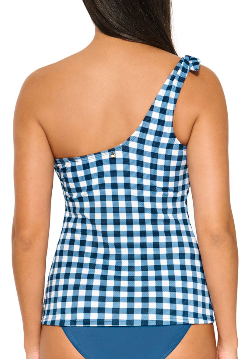 Gidget Gingham Knot One Shoulder Tankini Swim Top