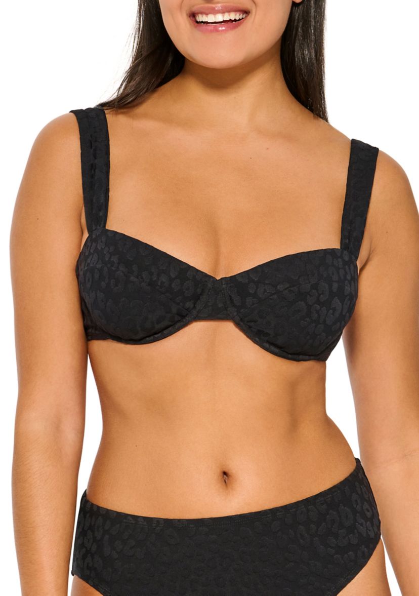 Animal Texture Draped Straps Underwire Bikini Swim Top