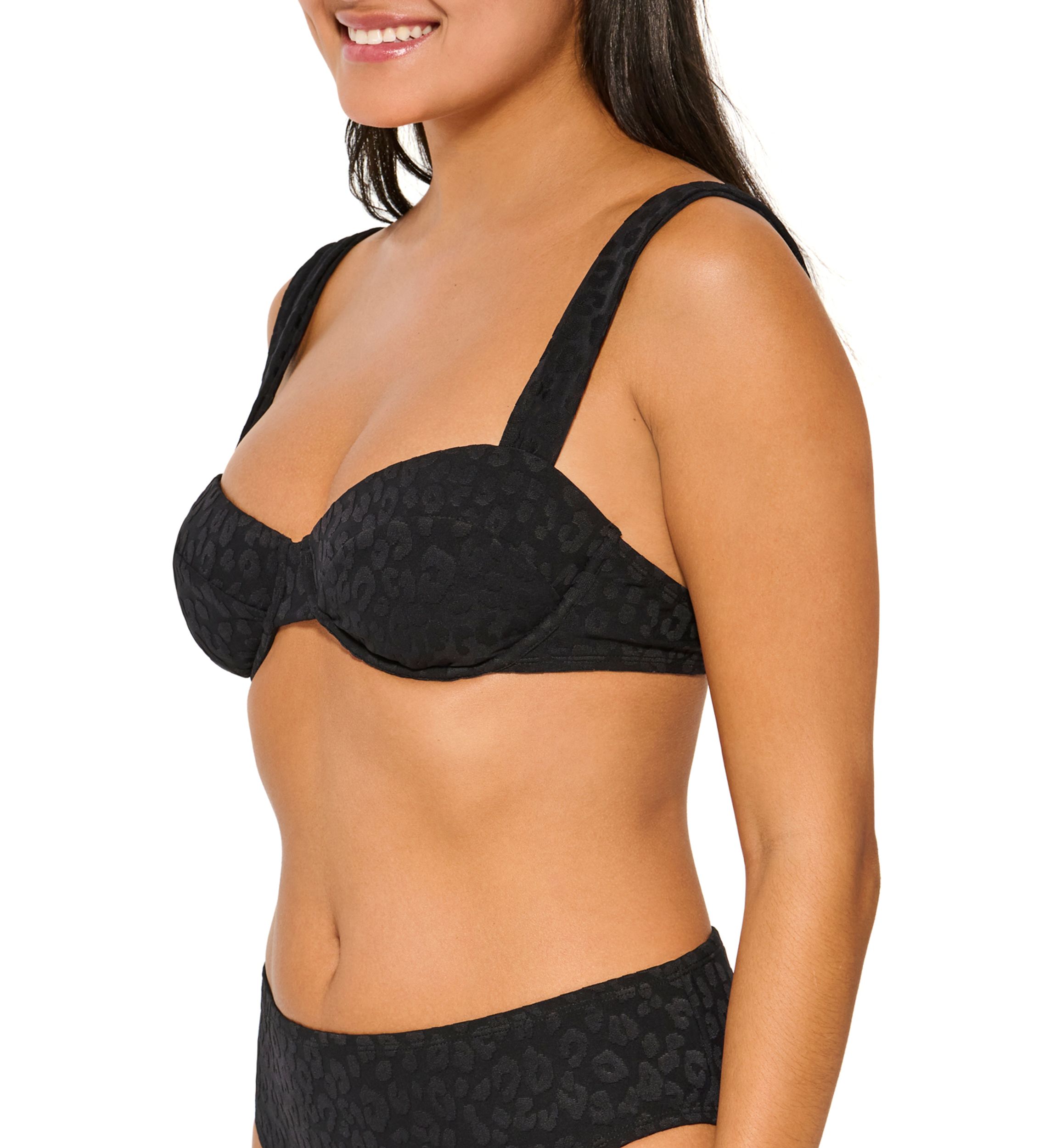 Animal Texture Draped Straps Underwire Bikini Swim Top