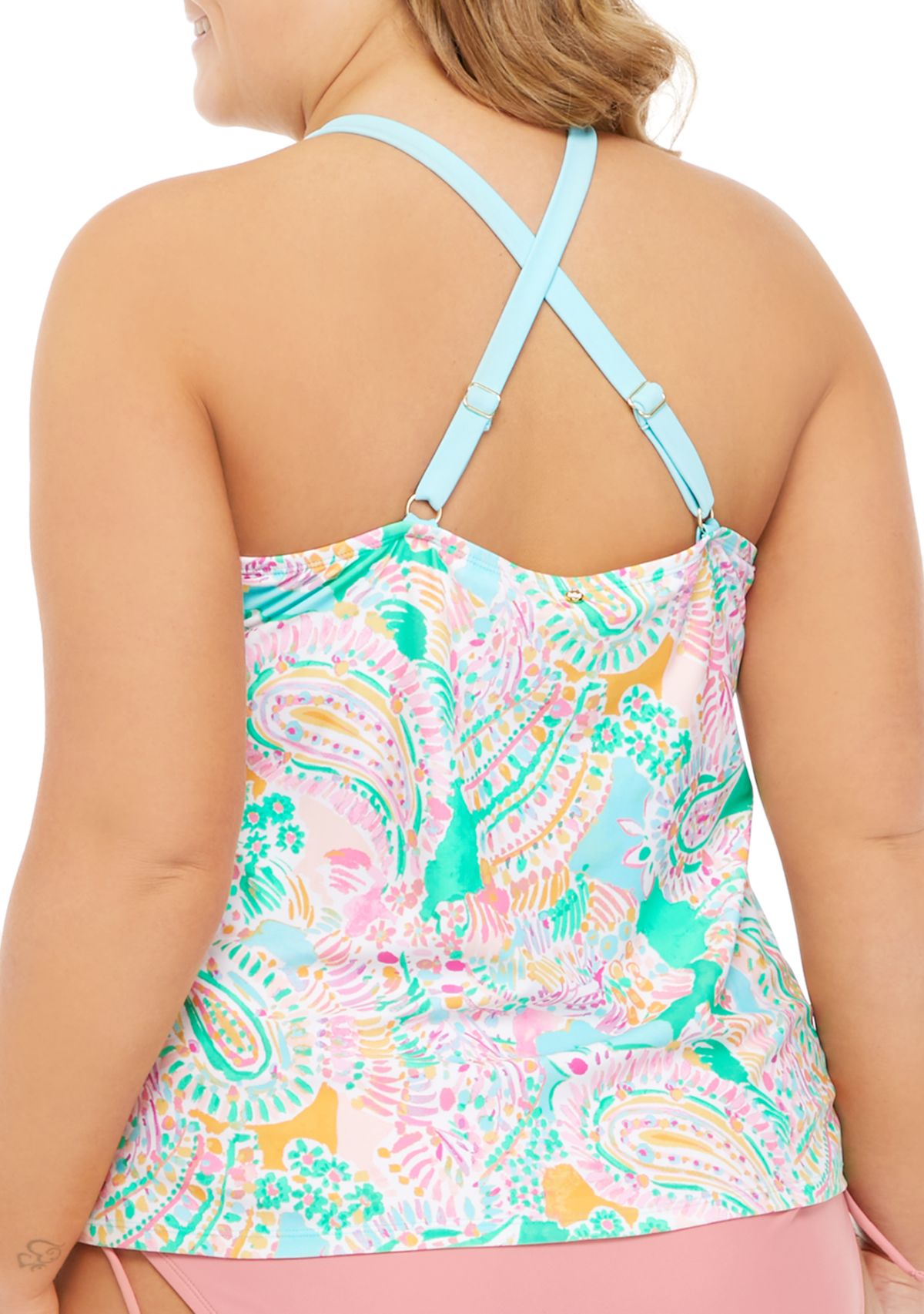 Plus Size Paisley Halter Neck Swim Top 