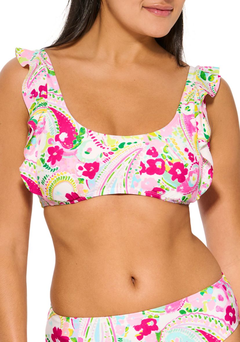 Paisley Floral Ruffle Underwire Bra Swim Top