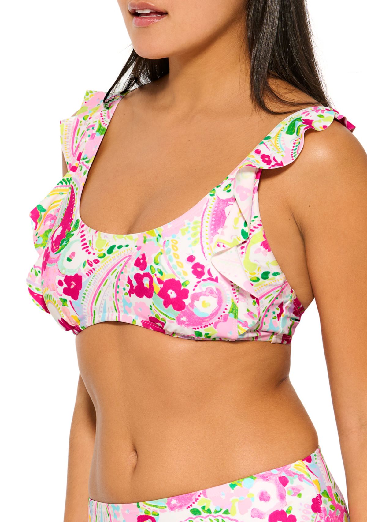 Paisley Floral Ruffle Underwire Bra Swim Top