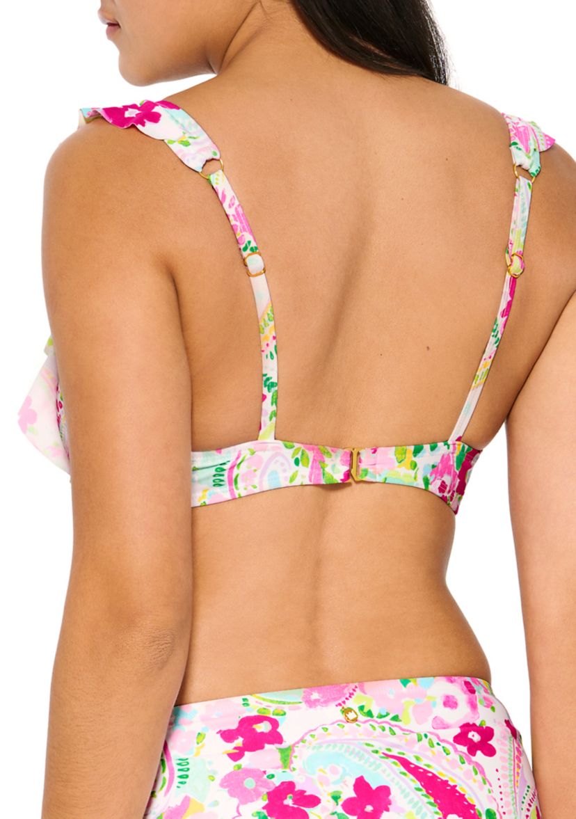 Paisley Floral Ruffle Underwire Bra Swim Top