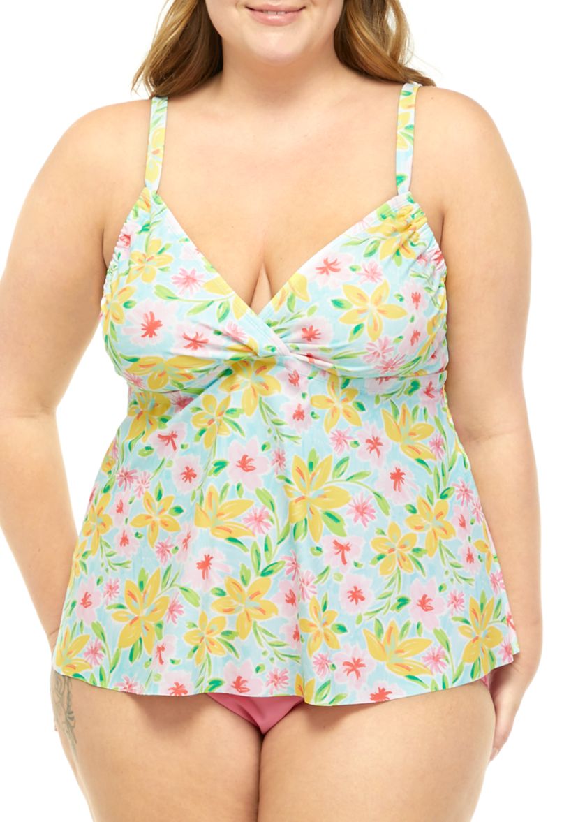 Plus Size Painted Petals Flyaway Tankini Swim Top 