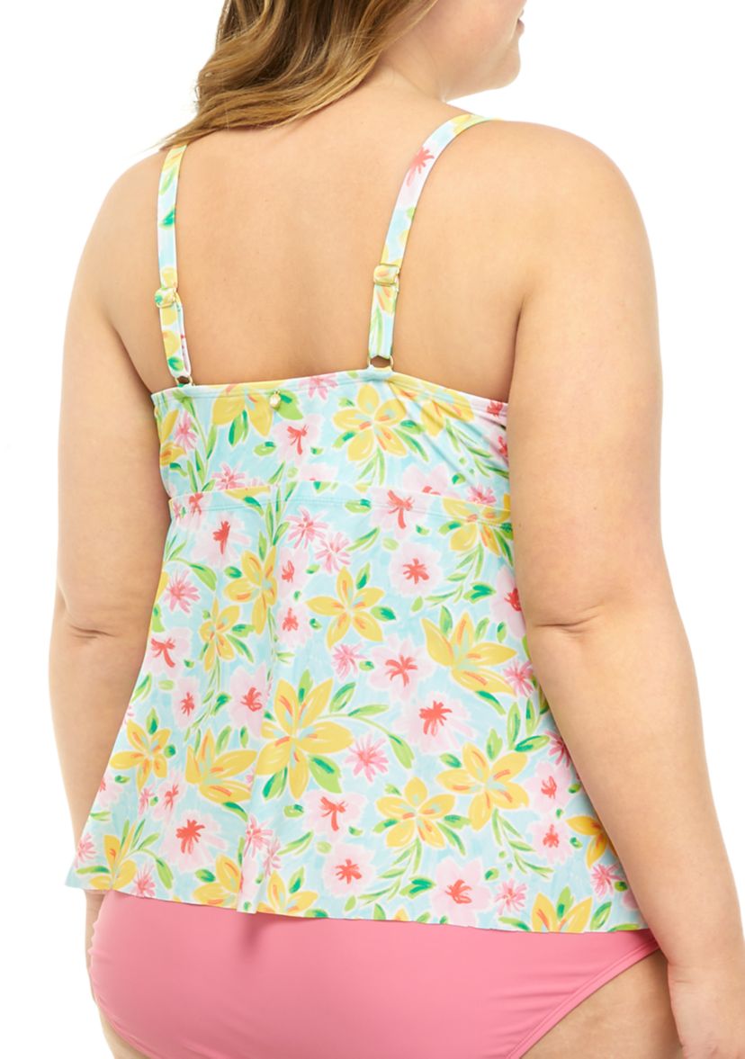 Plus Size Painted Petals Flyaway Tankini Swim Top 