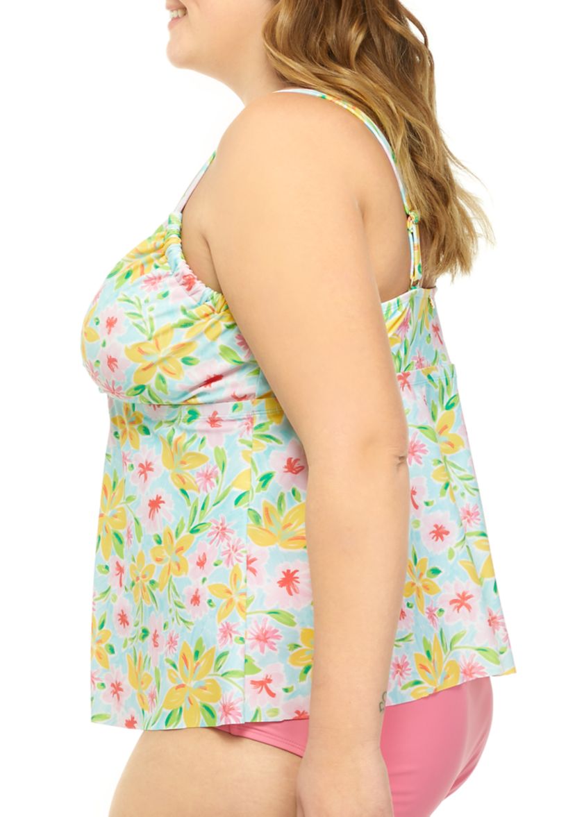 Plus Size Painted Petals Flyaway Tankini Swim Top 