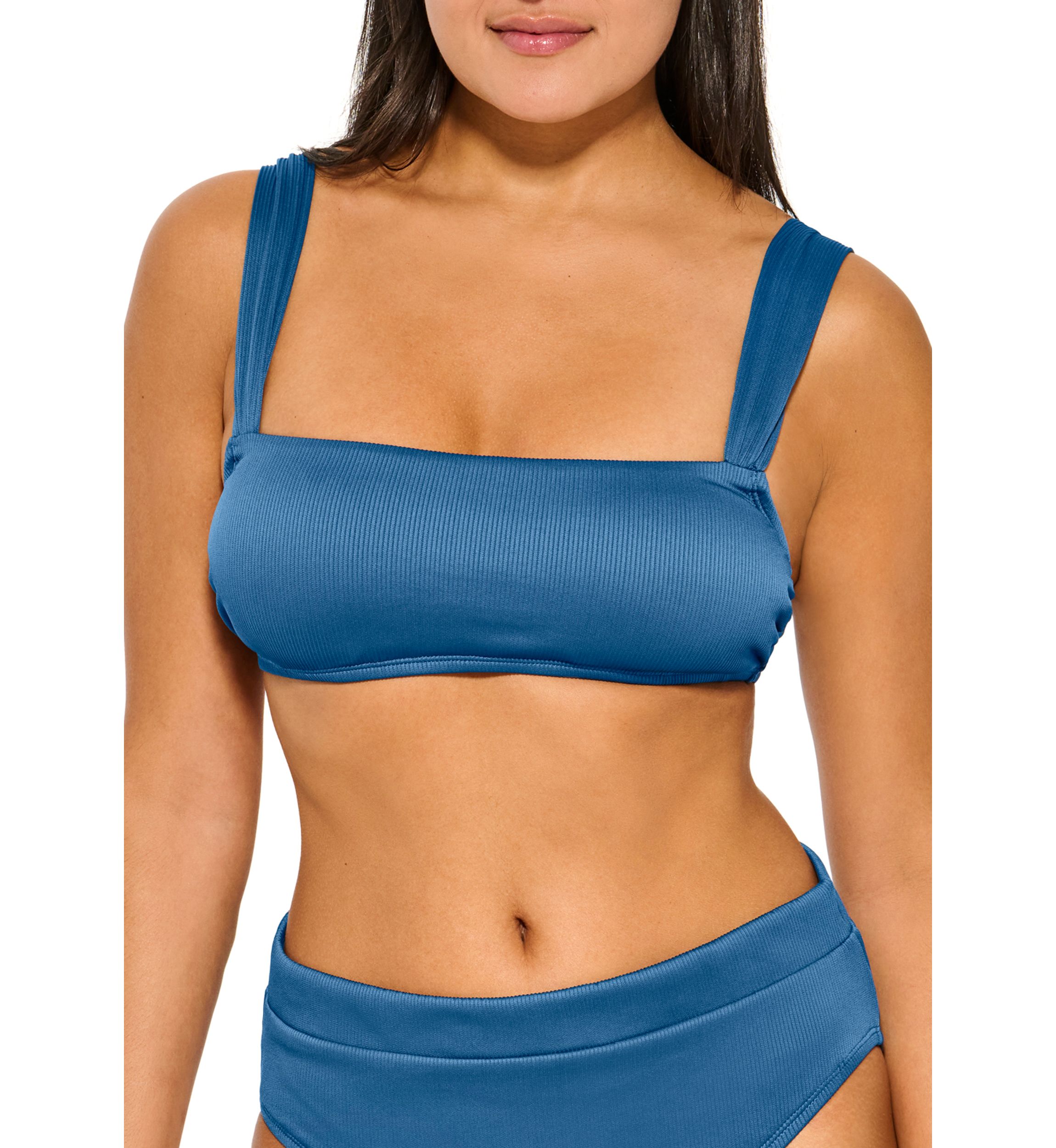 Ribbed Square Neck Bralette Swim Top 