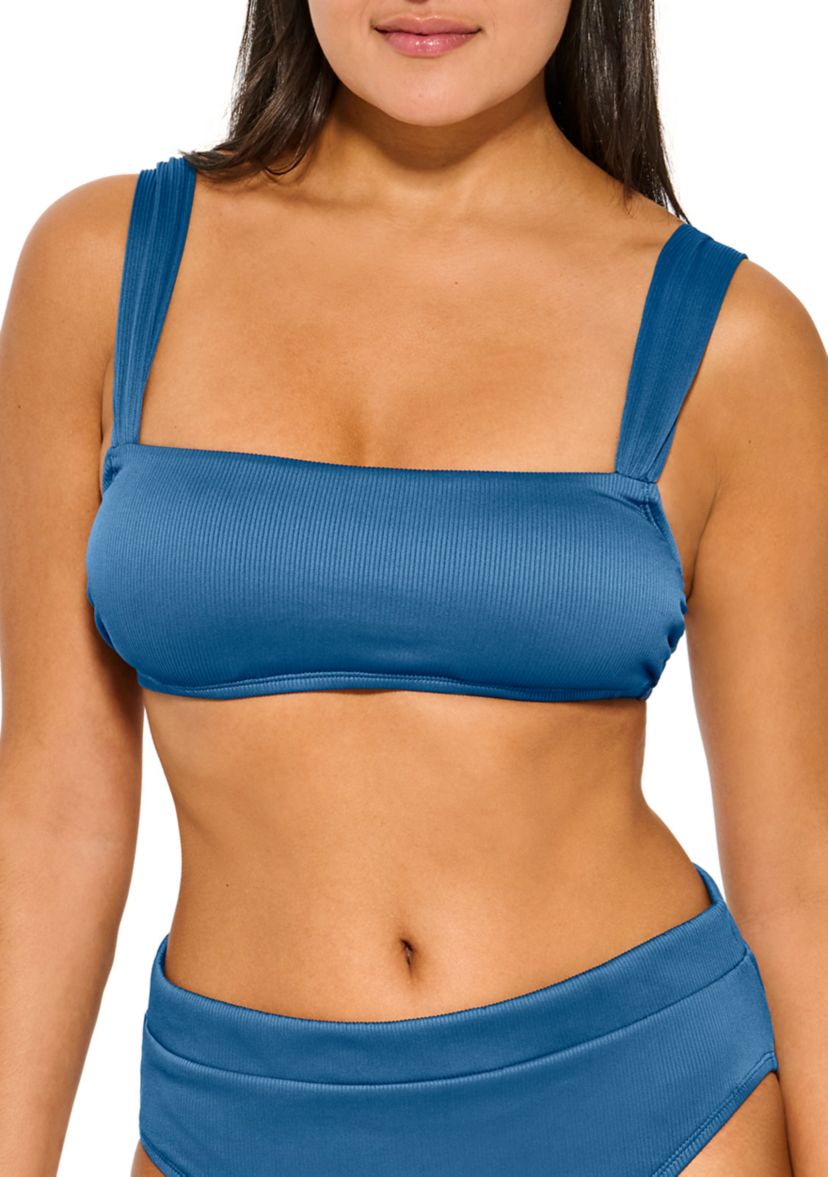 Ribbed Square Neck Bralette Swim Top 