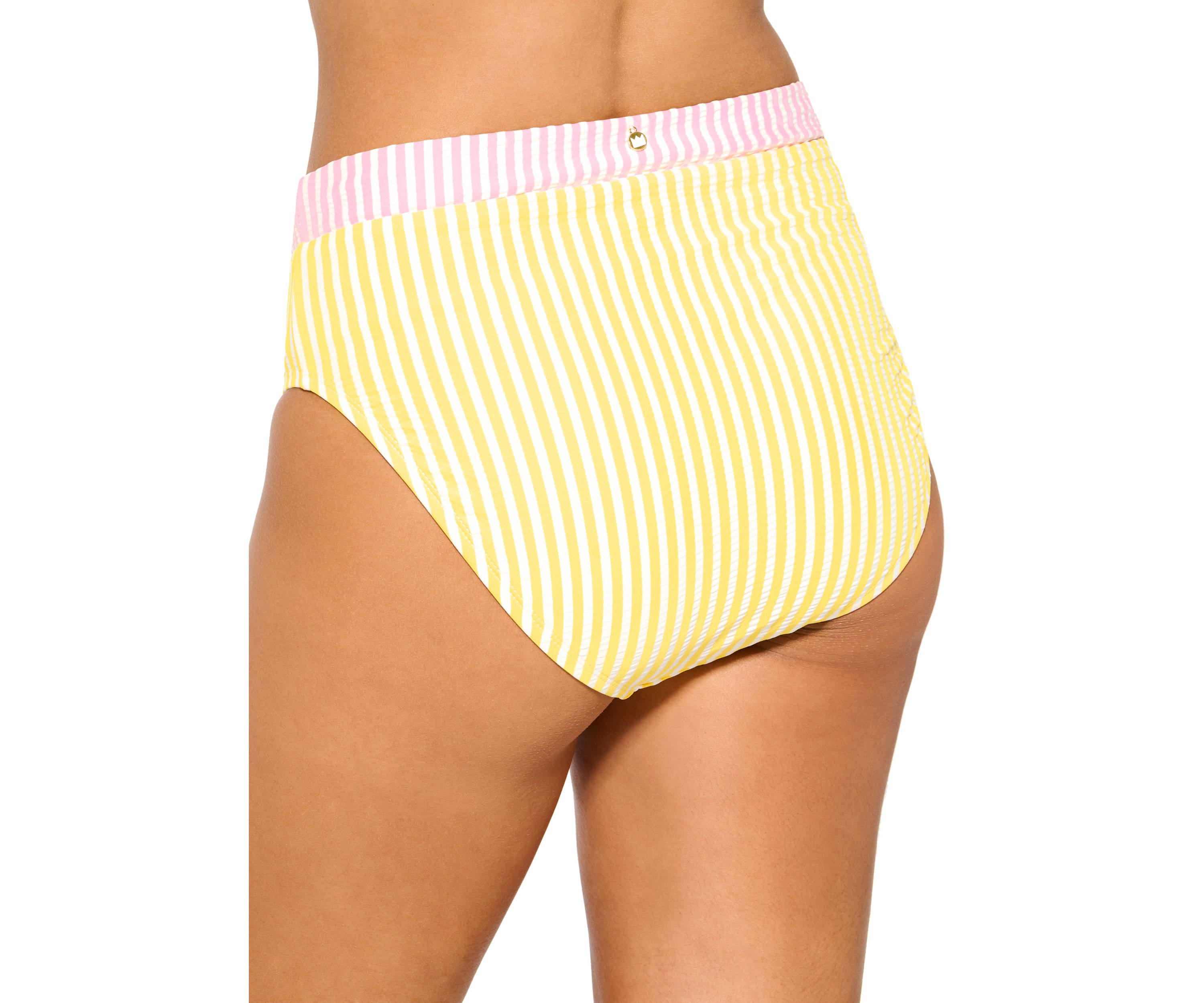 Seersucker Banded High Waist Swim Bottoms
