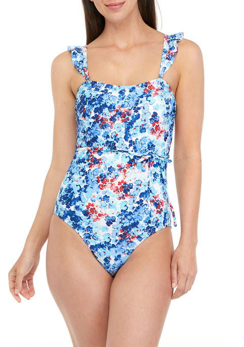 Crown & Ivy™ Watercolor Ruffle Bandeau One Piece
