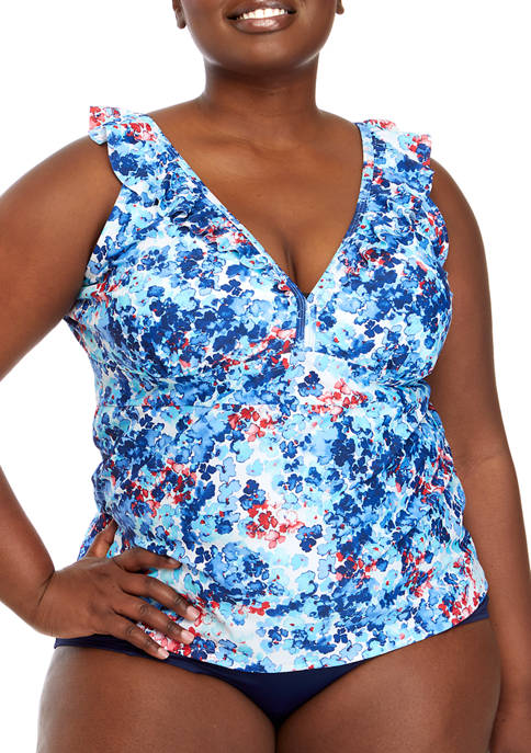 Crown & Ivy™ Plus Size Watercolor V-Neck Ruffle