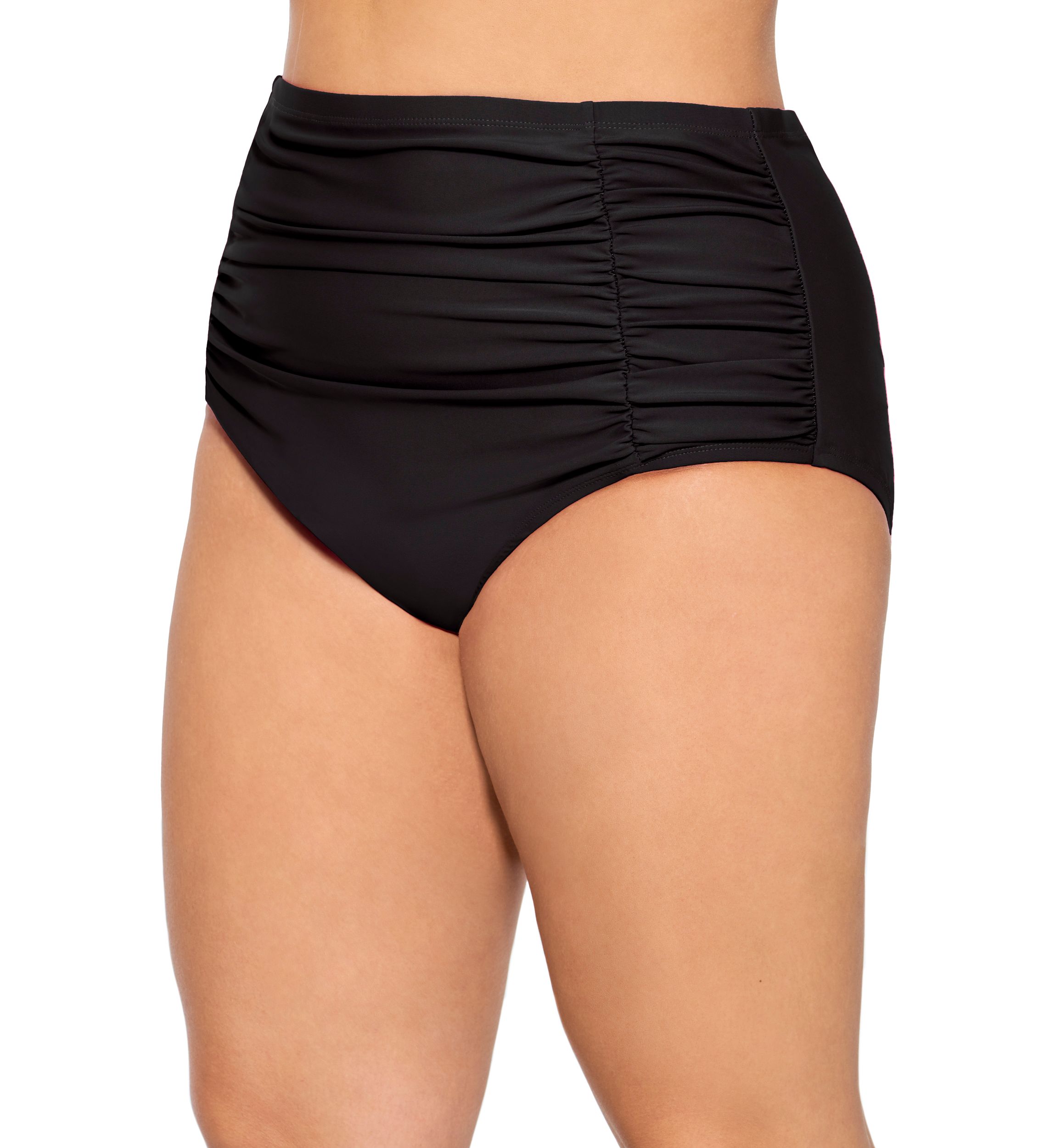 Plus Size Tummy Control Shirred High Waist Swim Bottoms