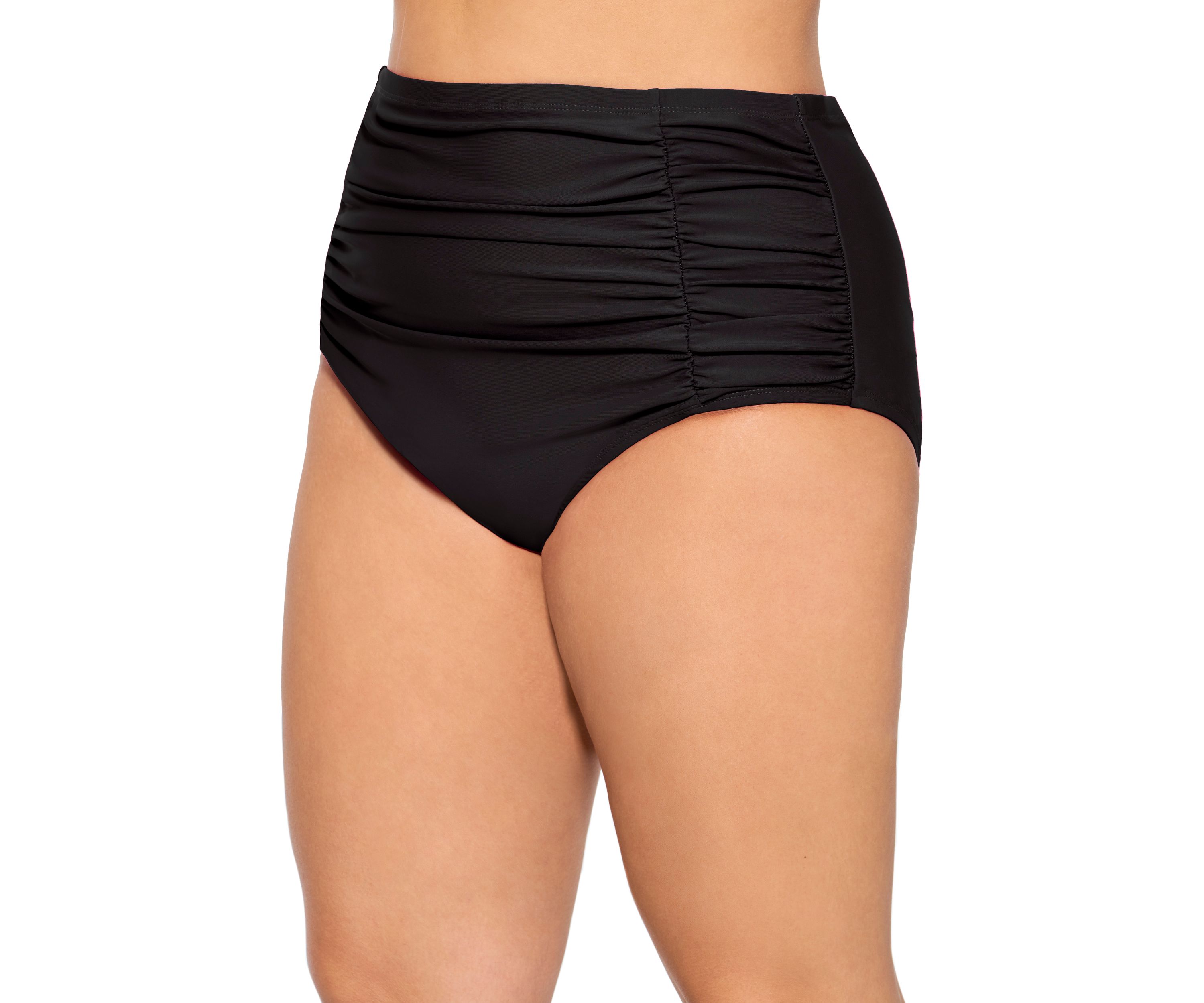 Plus Size Tummy Control Shirred High Waist Swim Bottoms