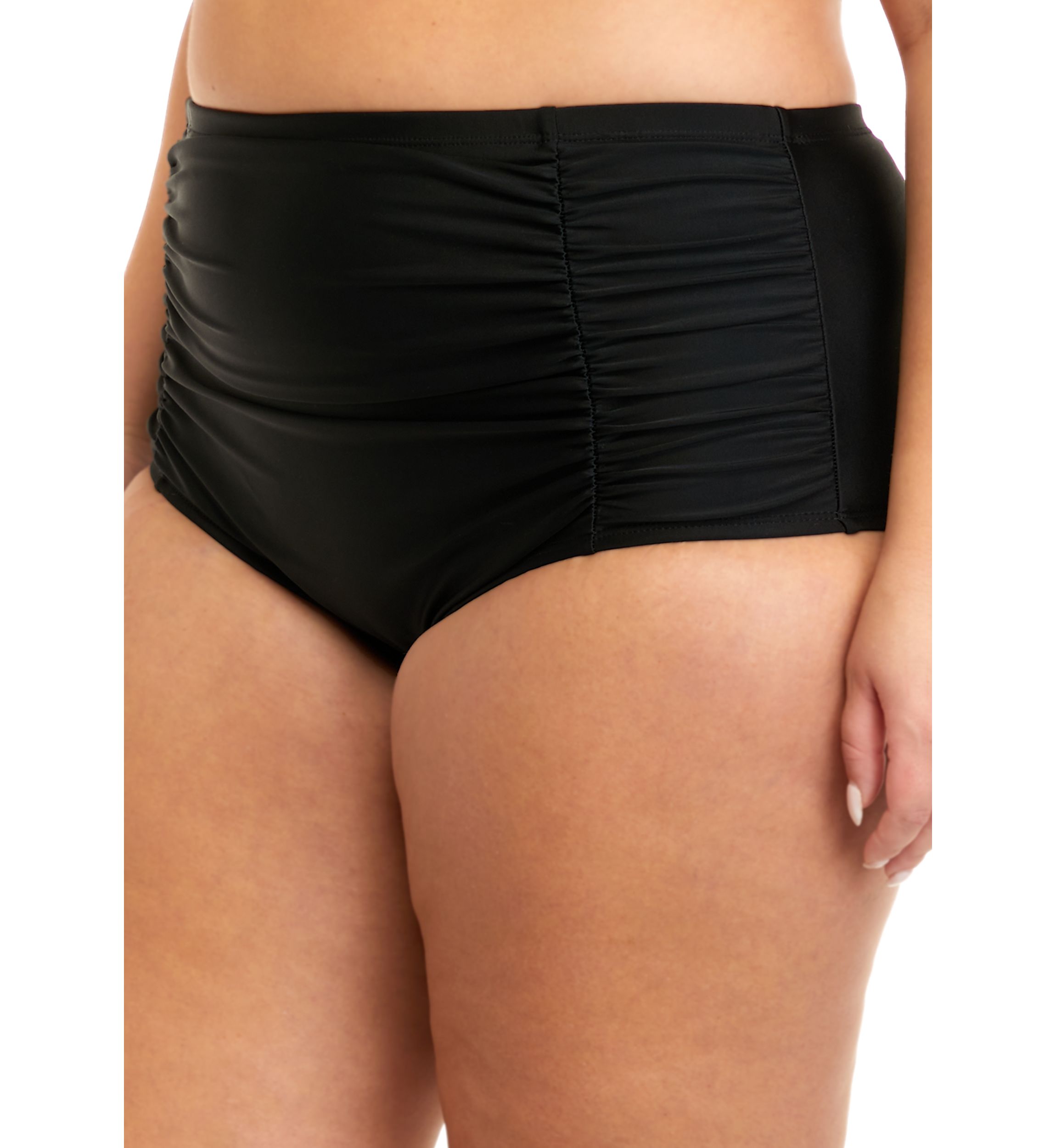 Plus Size Tummy Control Shirred High Waist Swim Bottoms