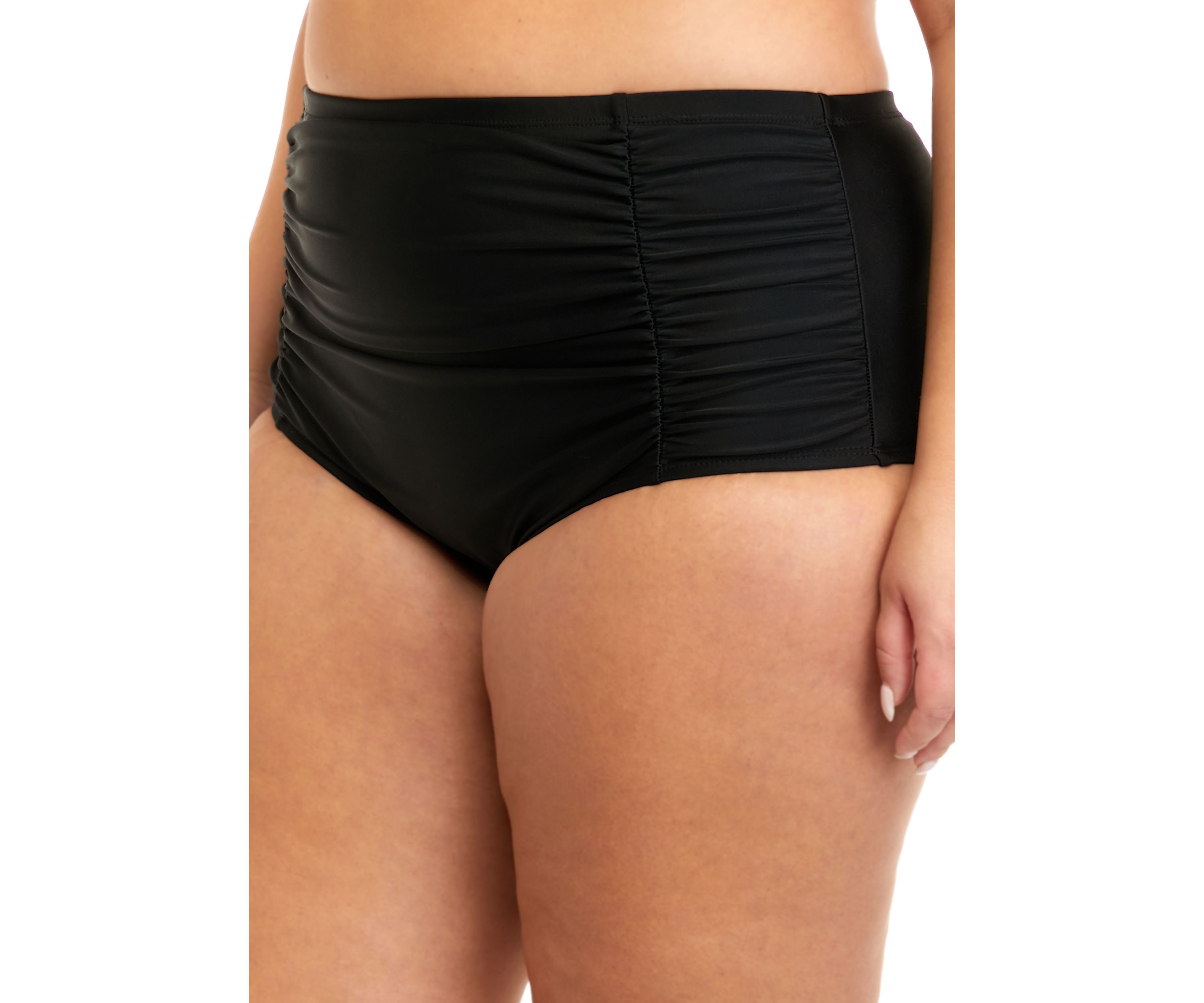 Plus Size Tummy Control Shirred High Waist Swim Bottoms