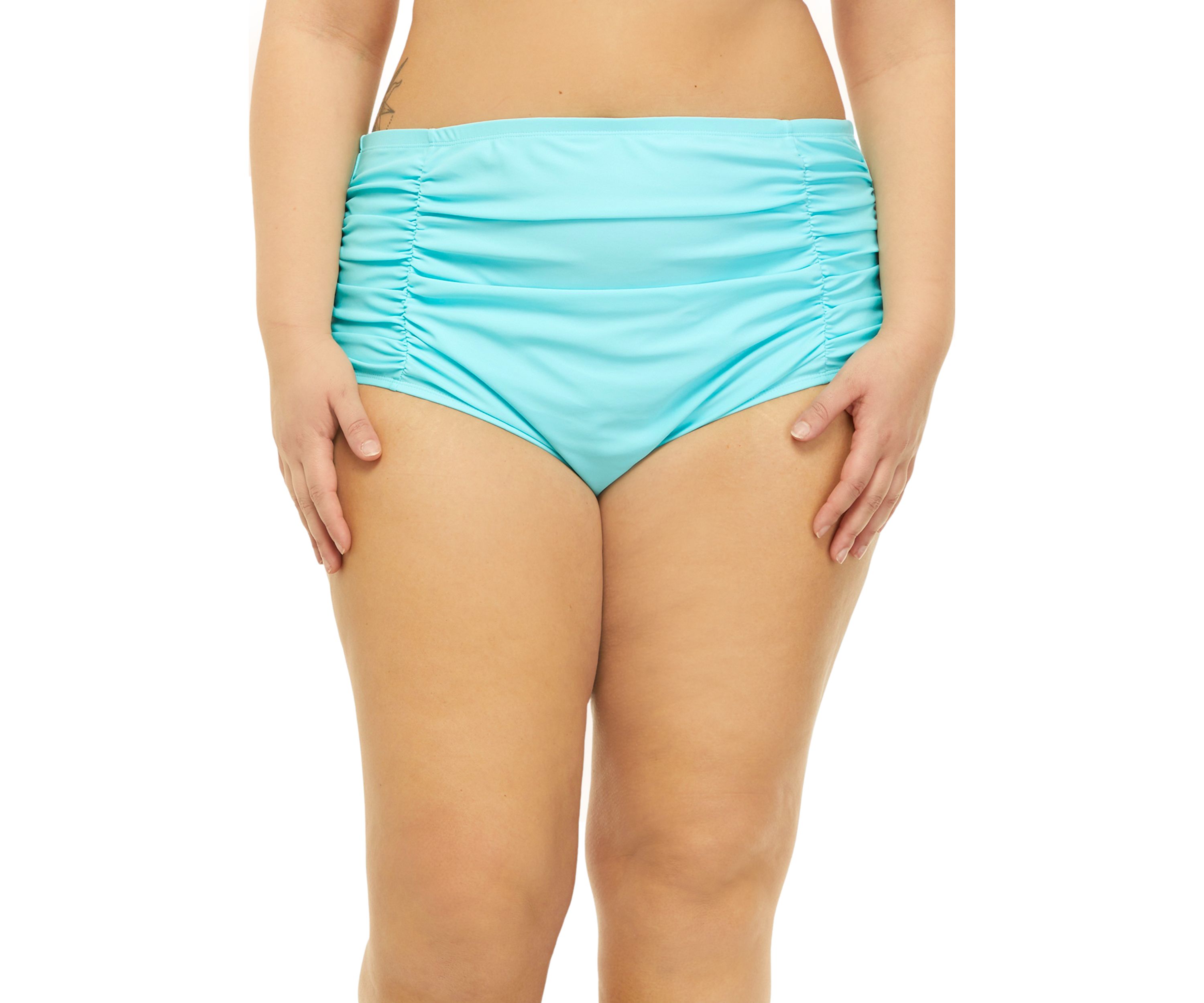 Plus Size Shirred High Waist Swim Bottoms 