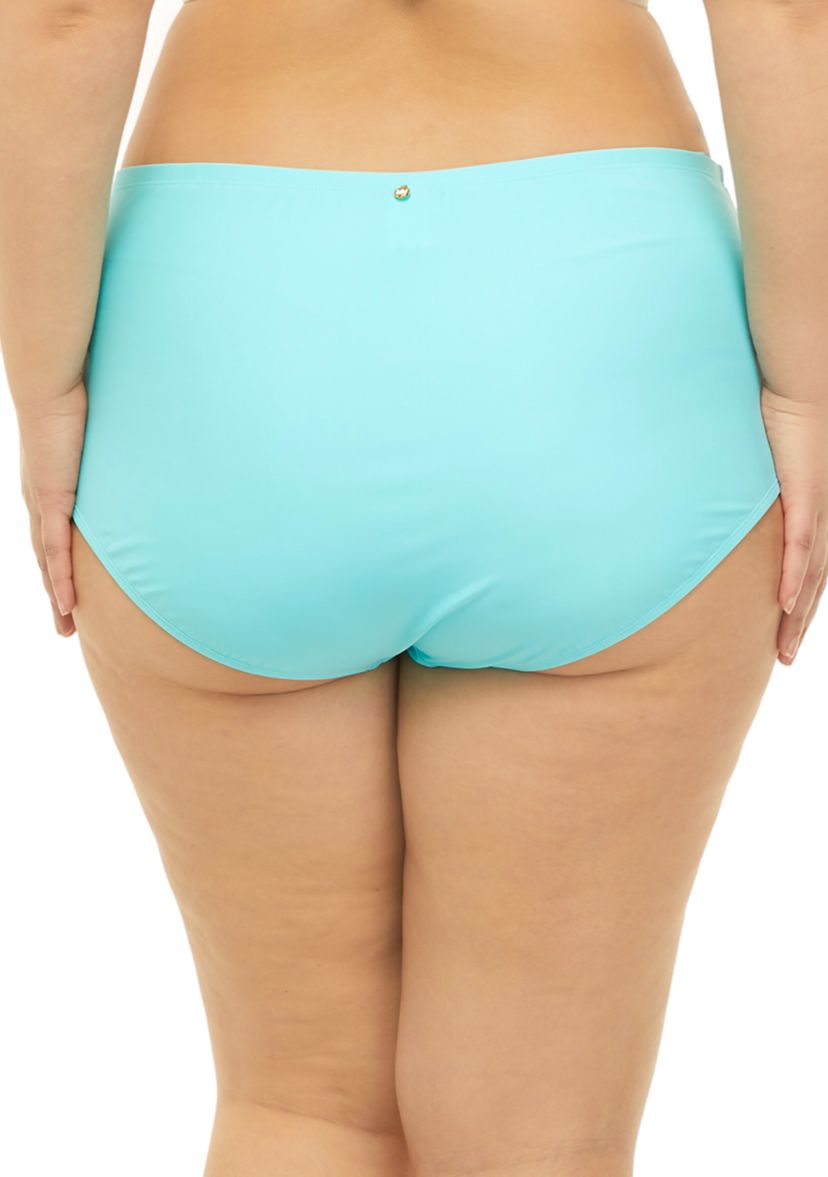 Plus Size Shirred High Waist Swim Bottoms 