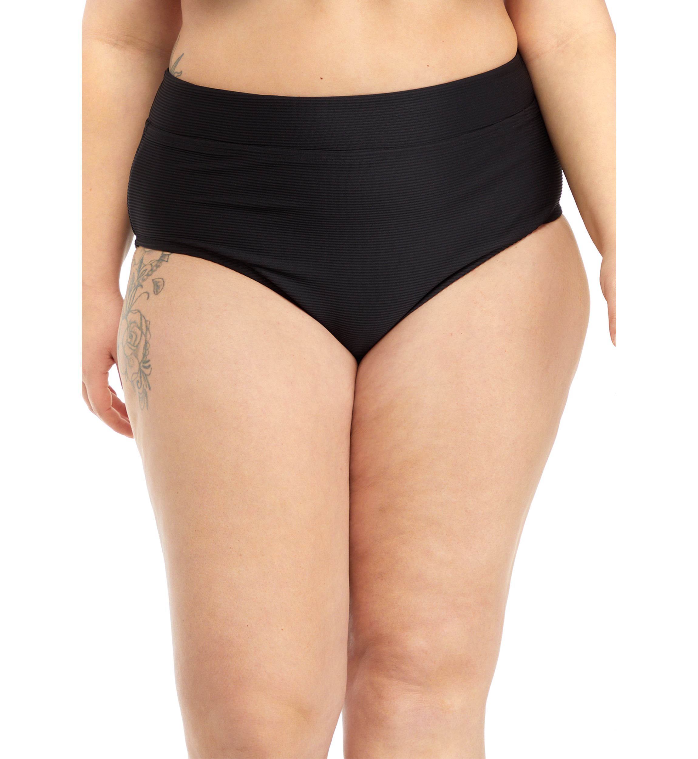 Plus Size Solid Rib High Waist Swim Bottoms