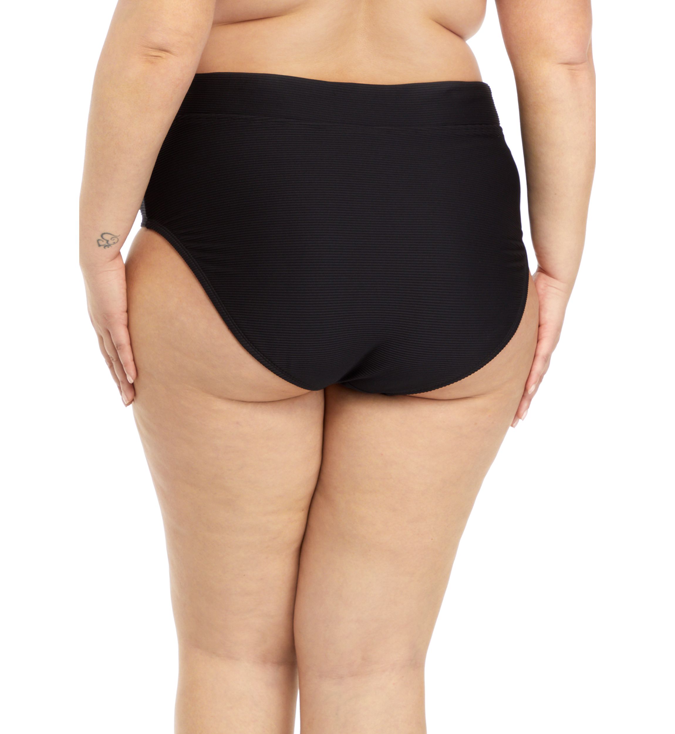 Plus Size Solid Rib High Waist Swim Bottoms