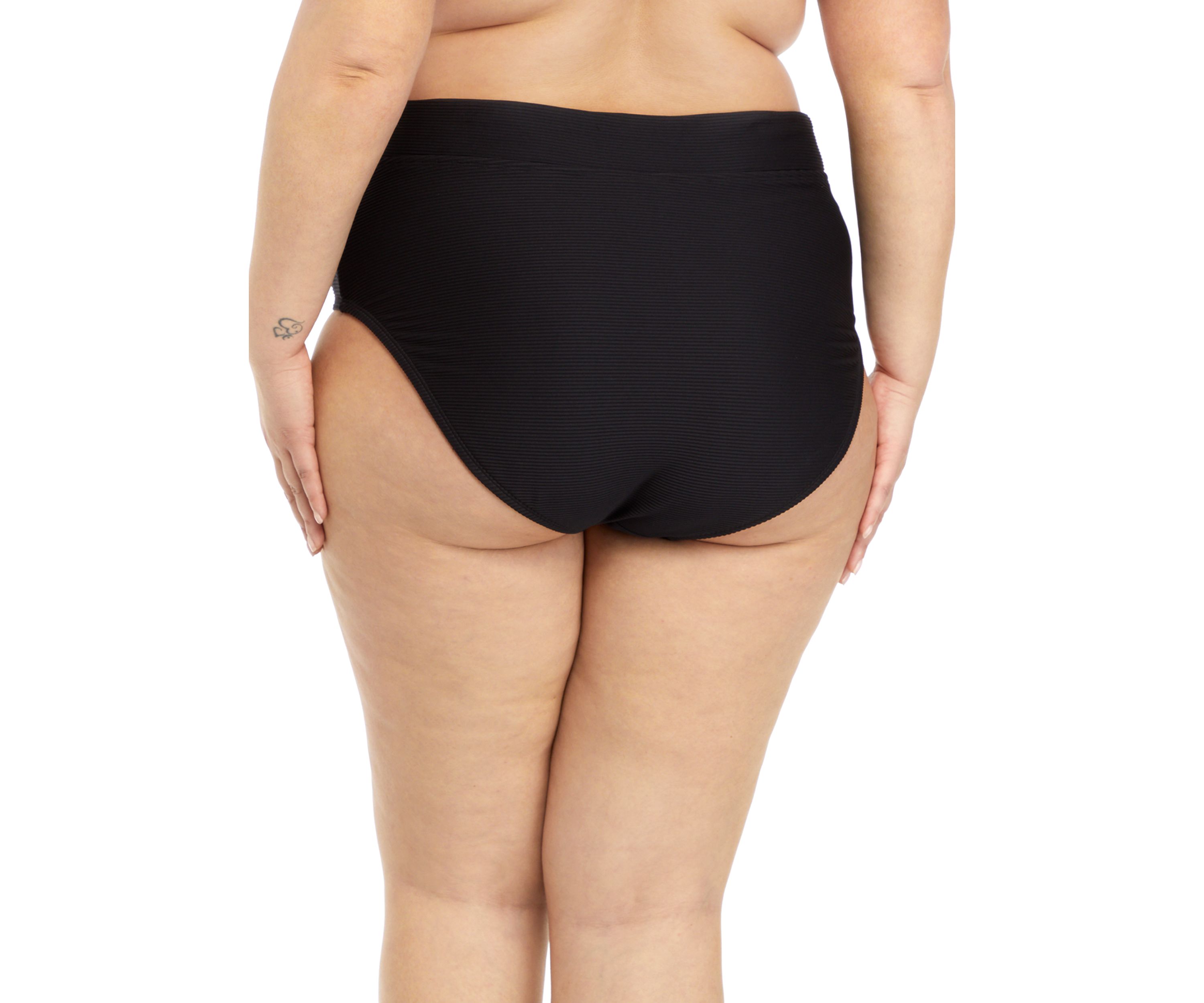 Plus Size Solid Rib High Waist Swim Bottoms