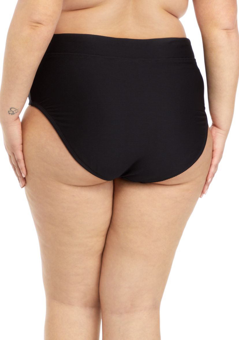 Plus Size Solid Rib High Waist Swim Bottoms