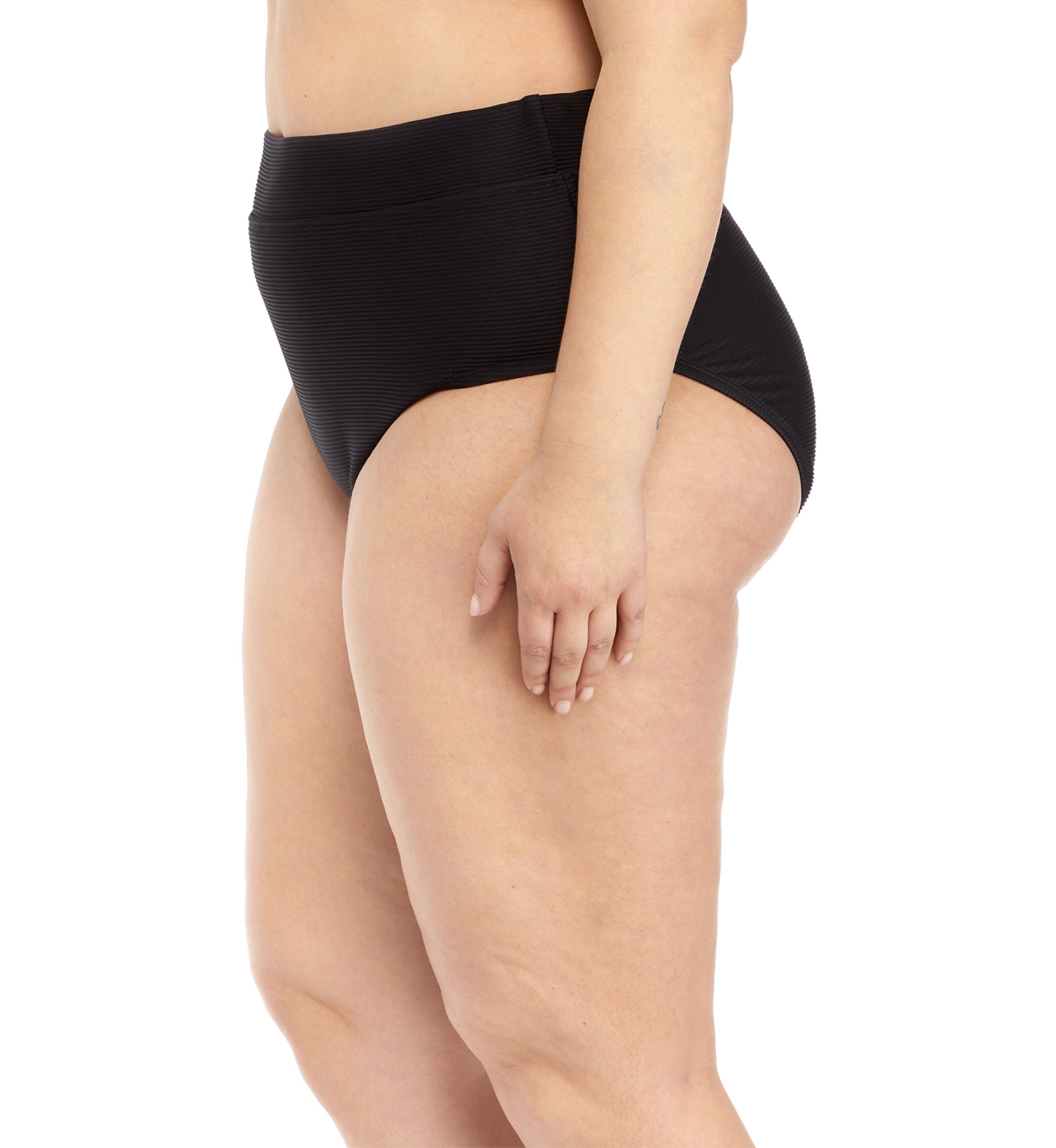 Plus Size Solid Rib High Waist Swim Bottoms