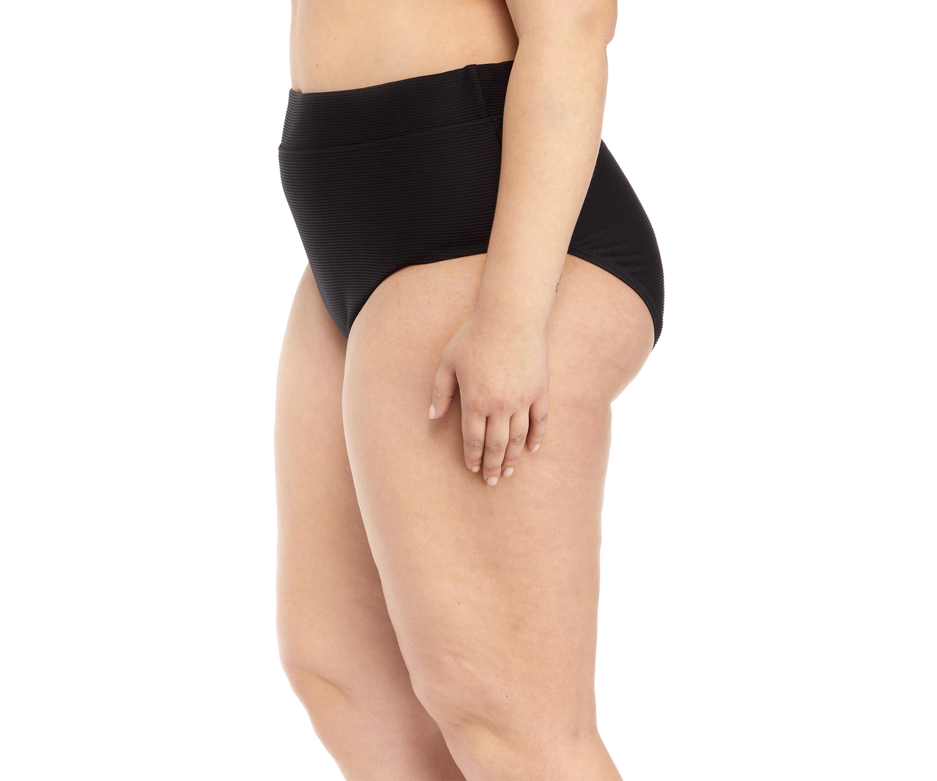 Plus Size Solid Rib High Waist Swim Bottoms