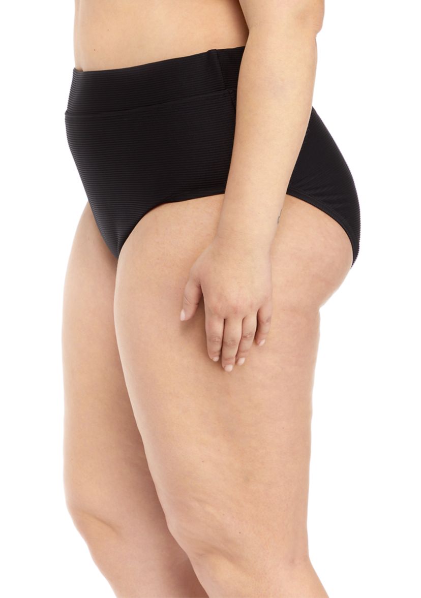 Plus Size Solid Rib High Waist Swim Bottoms