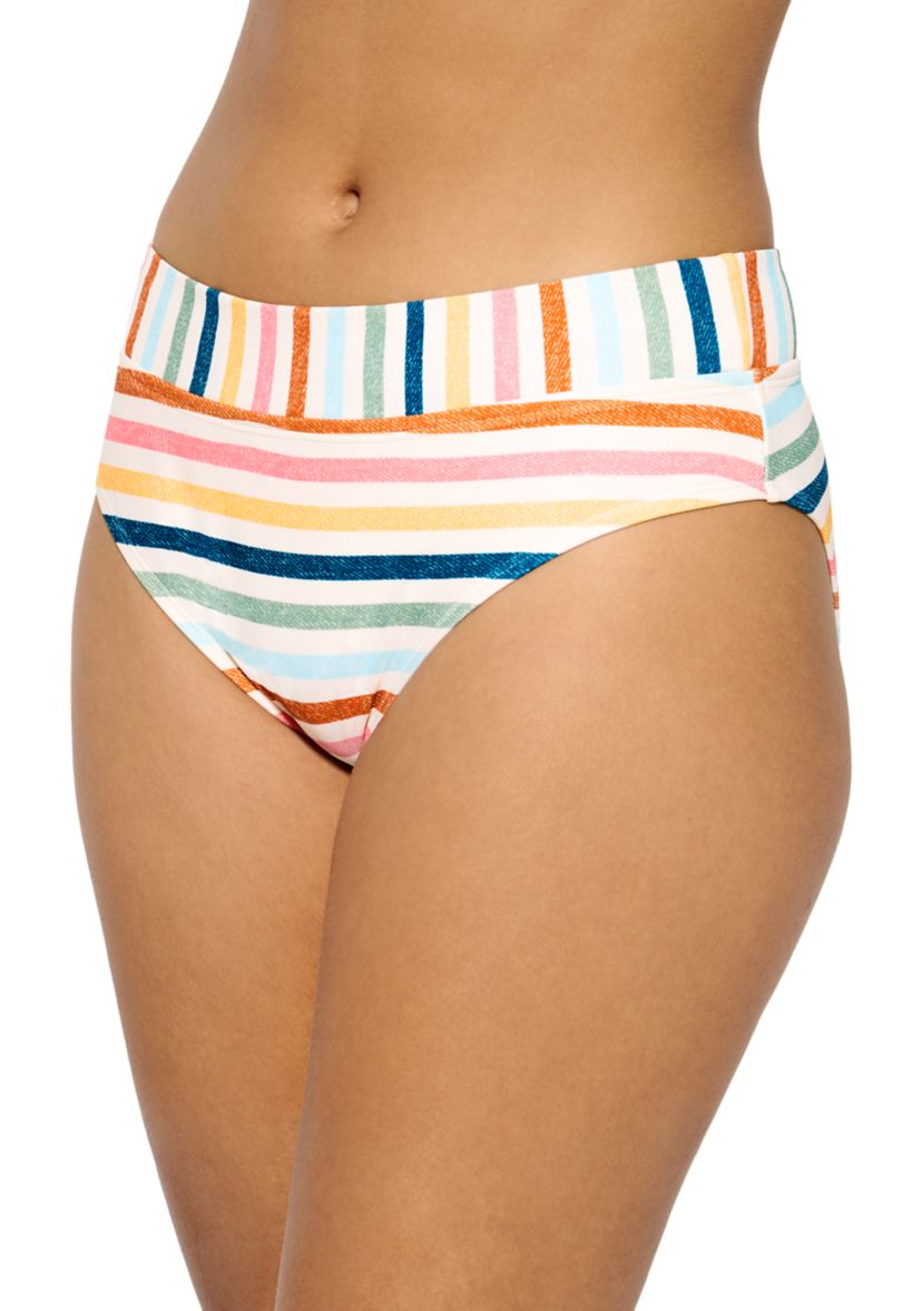 Coastal Stripe Banded High Waist Swim Bottoms 