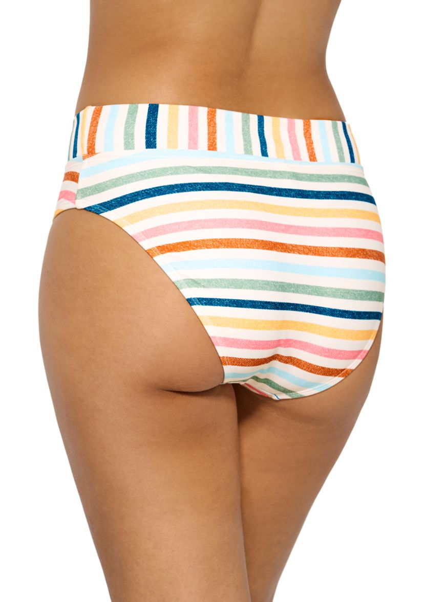 Coastal Stripe Banded High Waist Swim Bottoms 