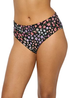 TRUE CRAFT Women's Flower Field Banded High Waist Bottoms, Black, XXL