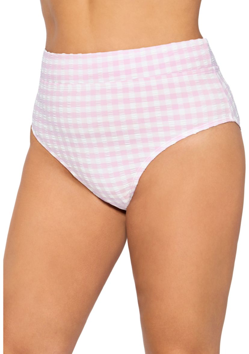 Plus Size Gingham High Waisted Swim Bottoms