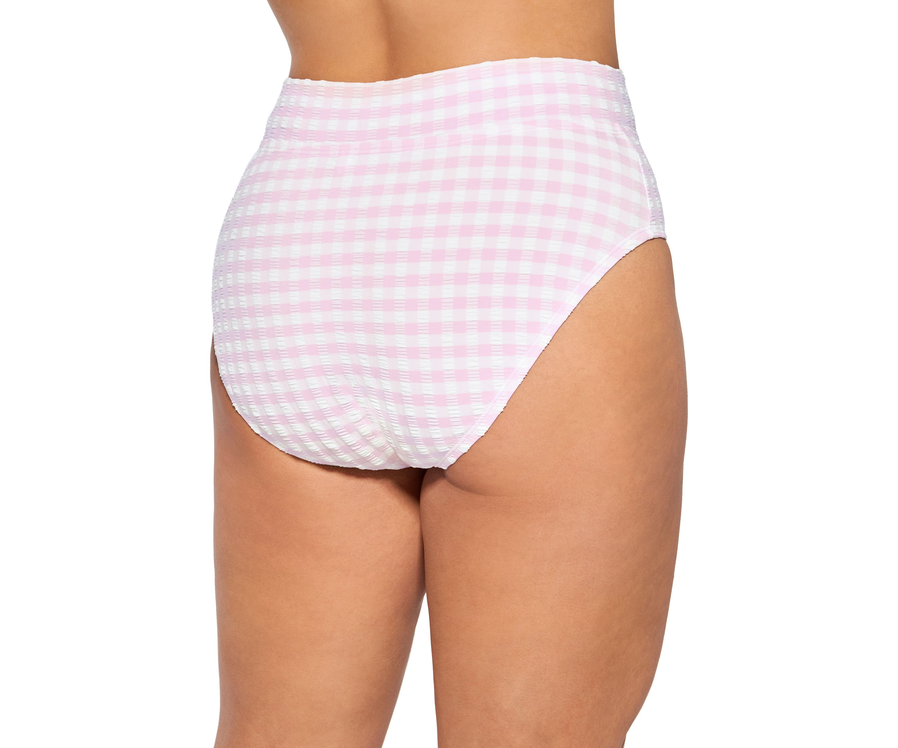 Plus Size Gingham High Waisted Swim Bottoms