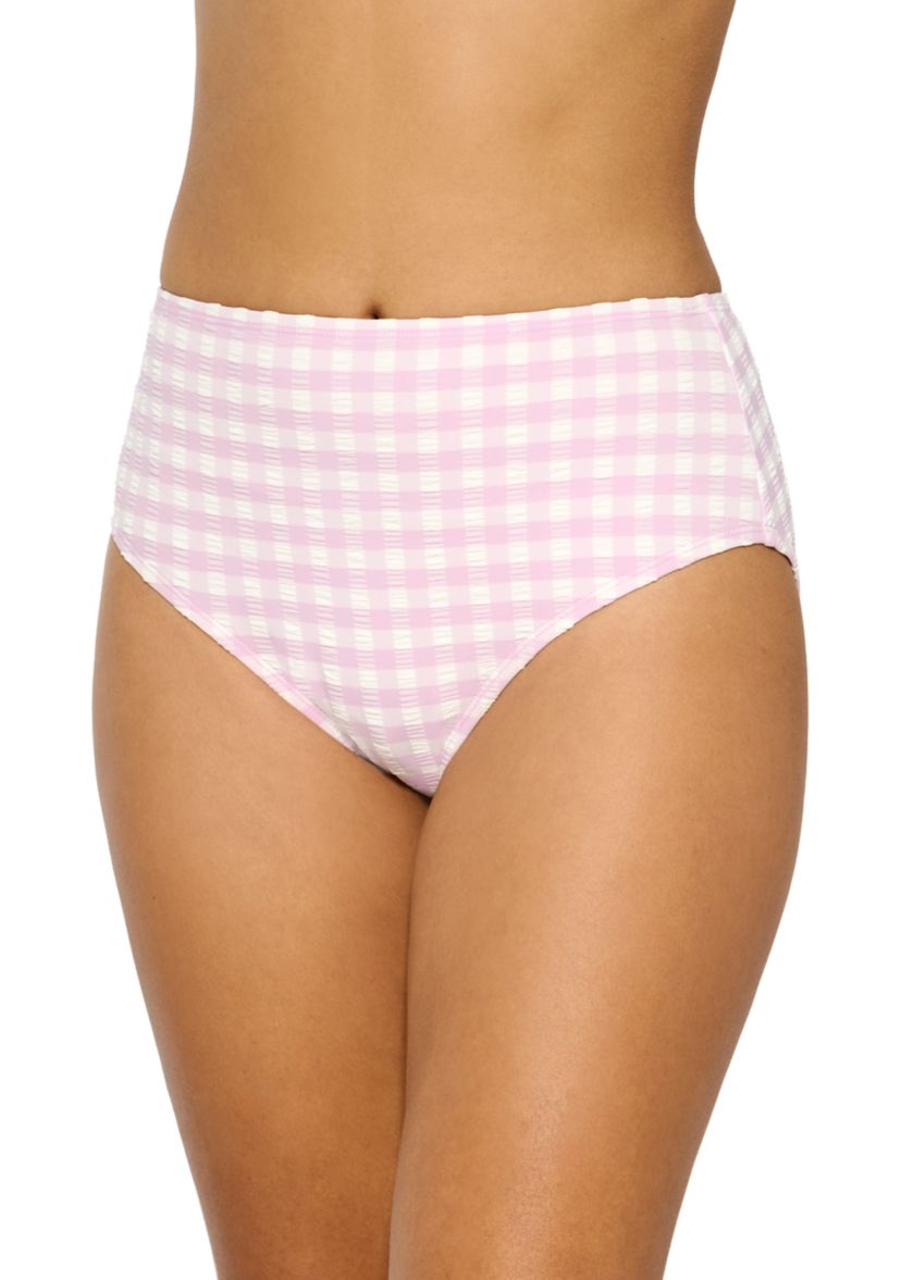 Womens Gingham High Waist Swim Bottoms