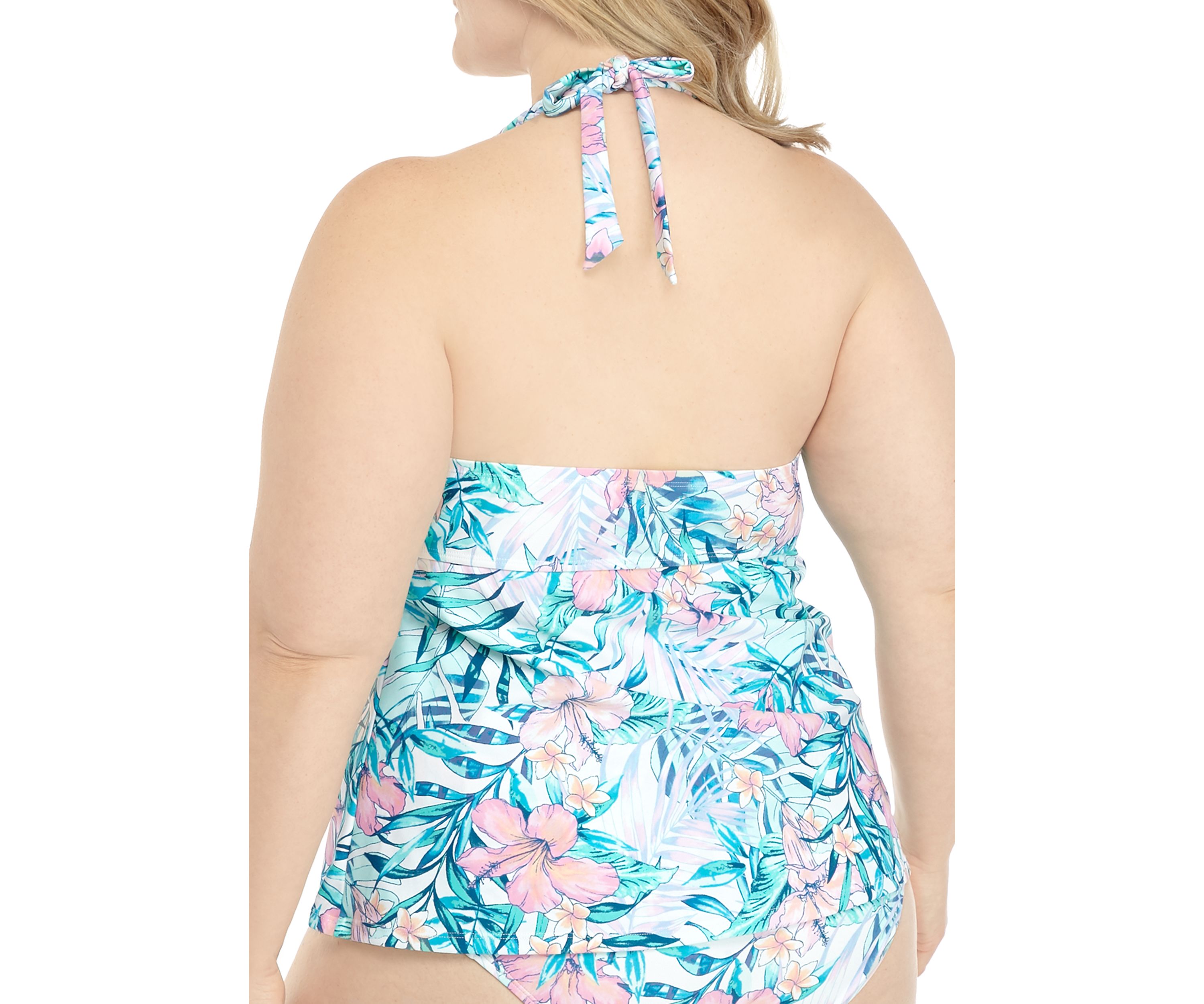 Plus Size Hibiscus Jungle Molded Halter Tankini Swim Top
