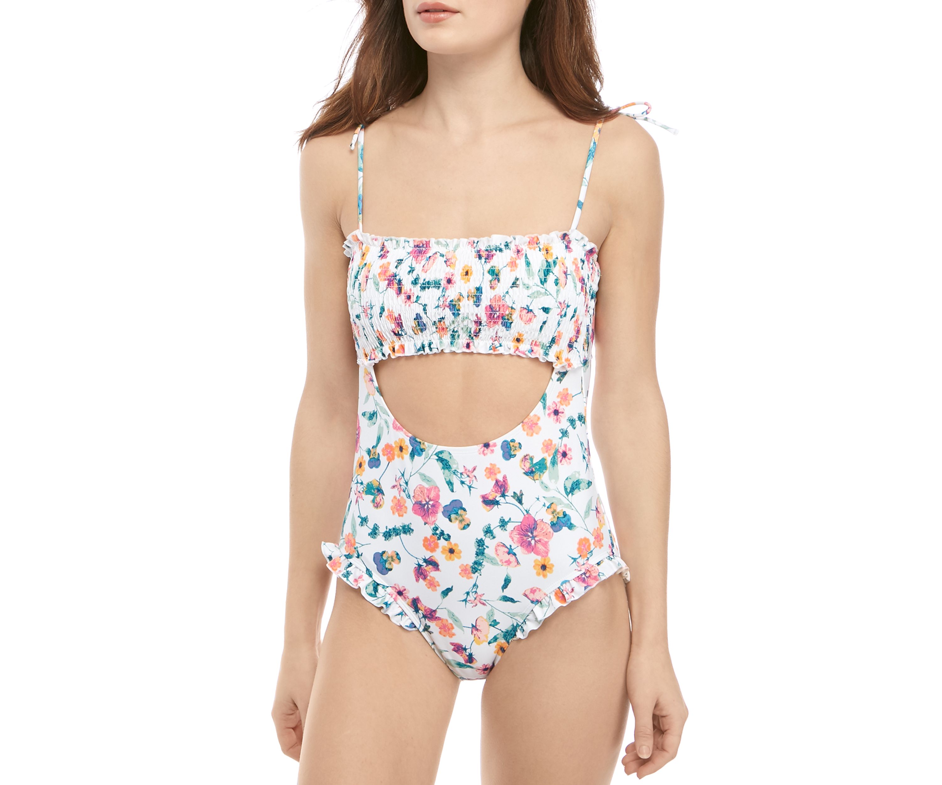 Cut Out One Piece Smocked Swimsuit