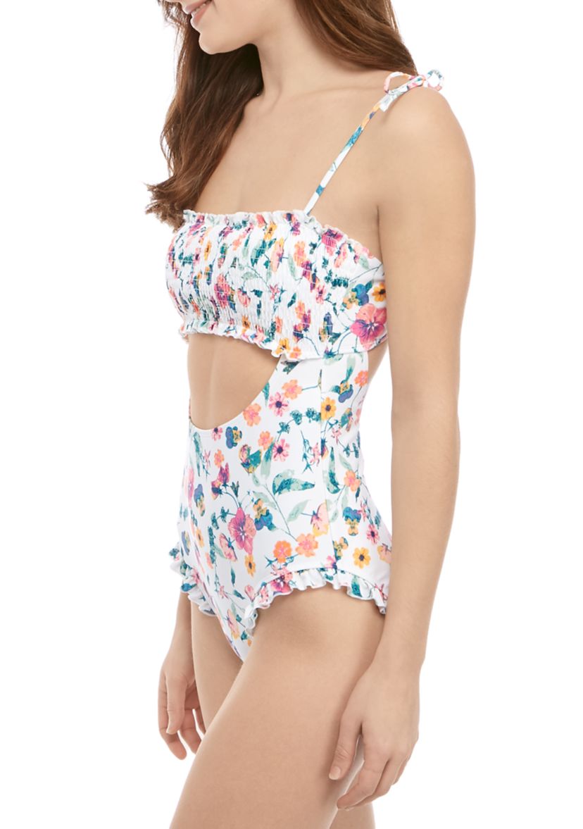 Cut Out One Piece Smocked Swimsuit