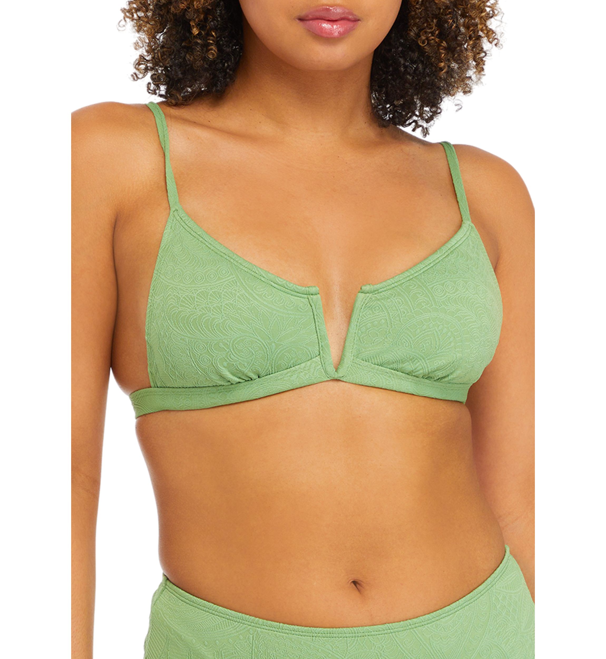 Textured Paisley V Wire Bralette Swim Top 