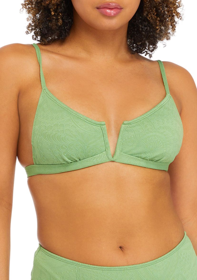 Textured Paisley V Wire Bralette Swim Top 