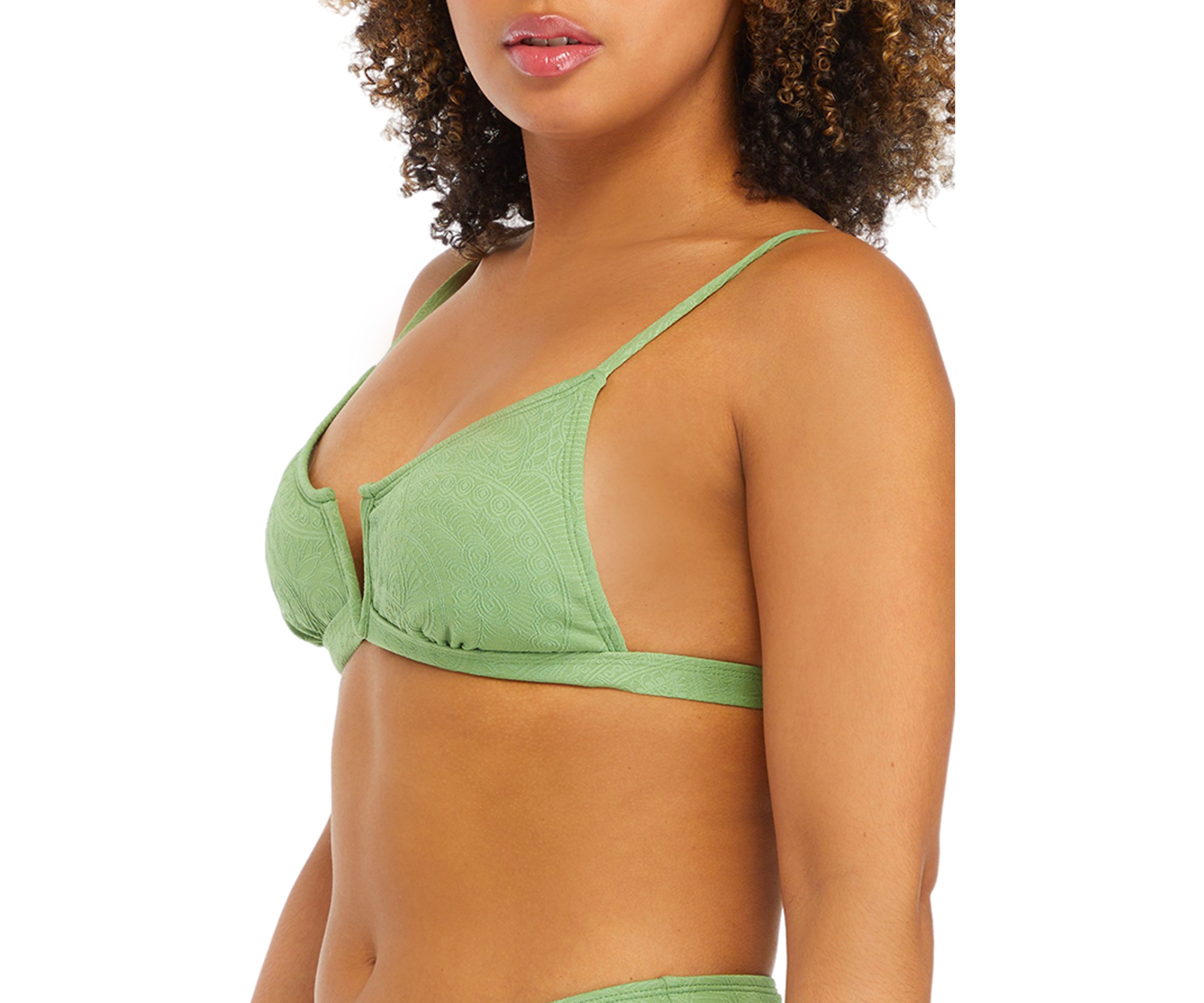 Textured Paisley V Wire Bralette Swim Top 