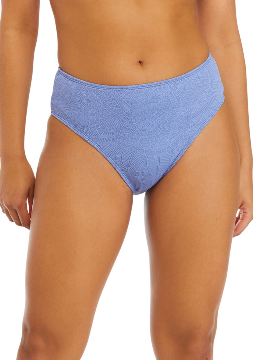 Paisley Textured High Waist Swim Bottoms 