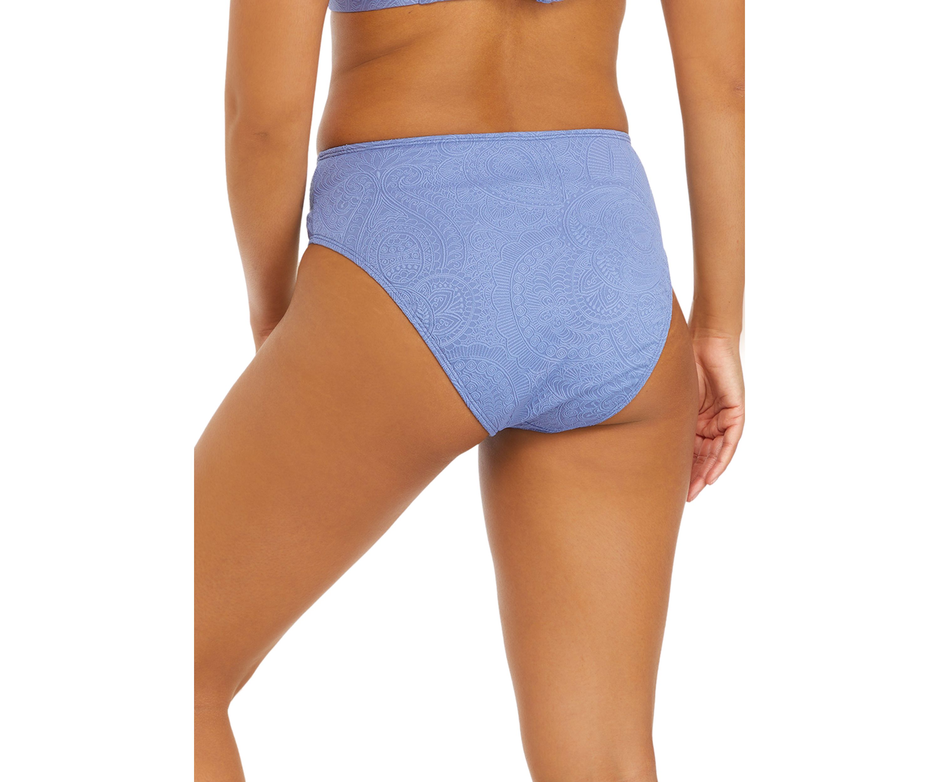 Paisley Textured High Waist Swim Bottoms 