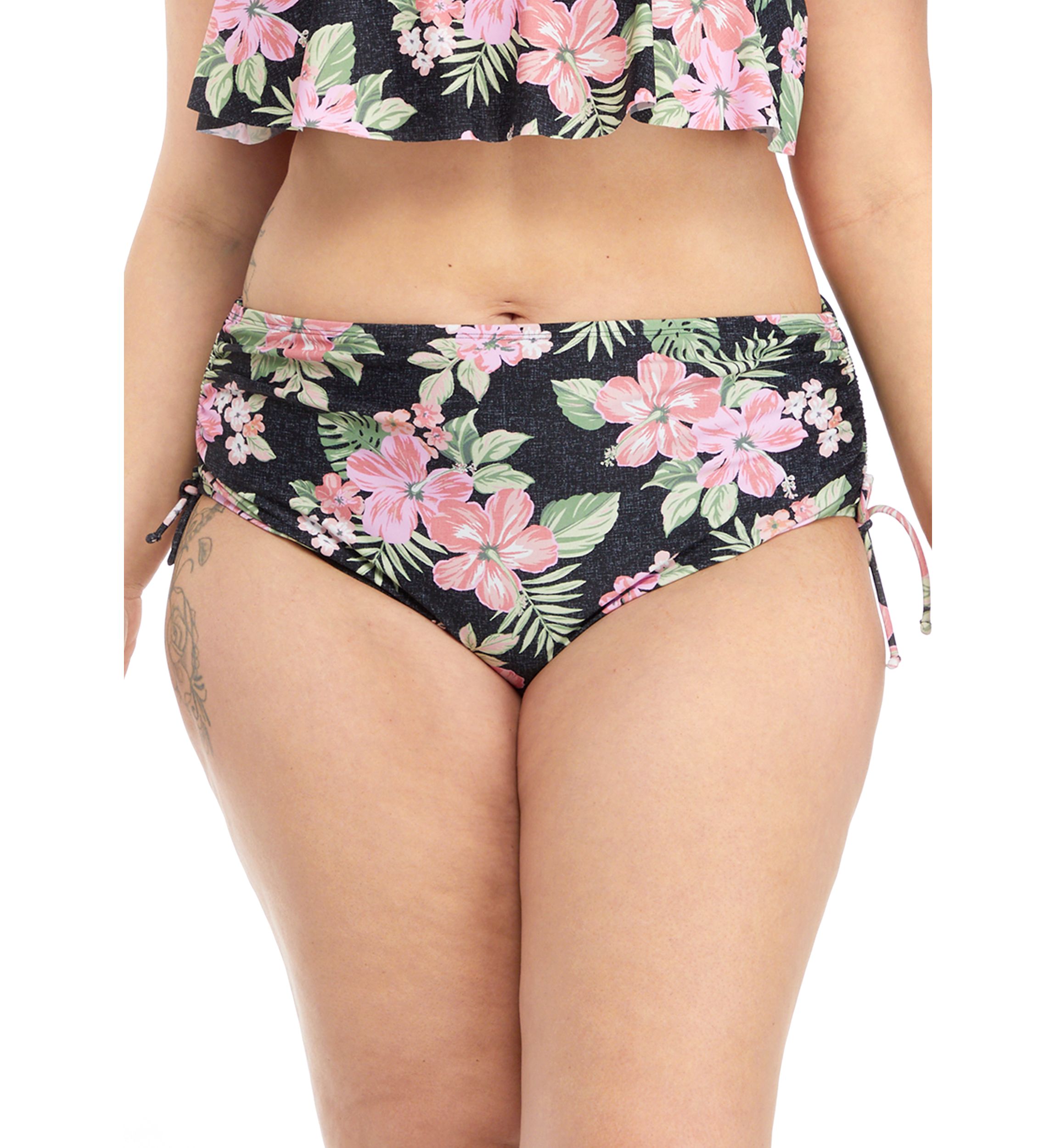 Plus Size Rio Floral Adjustable High Waist Swim Bottoms 