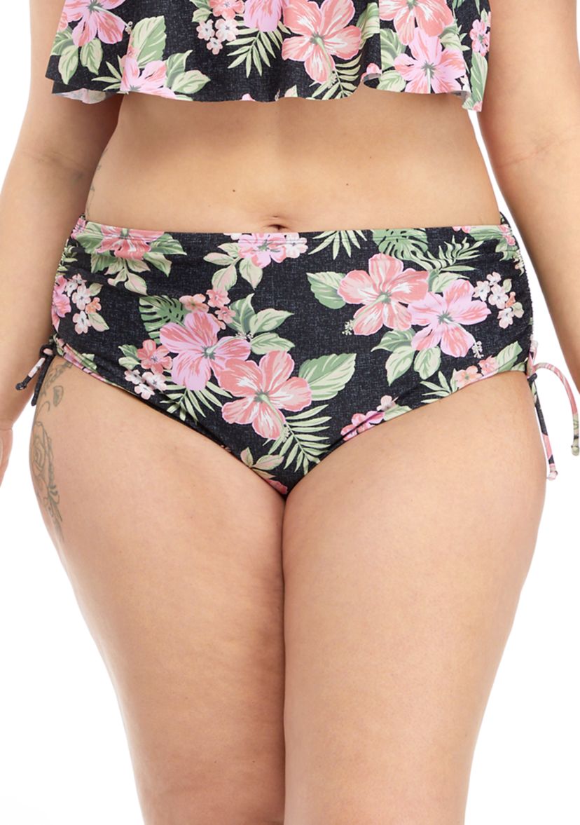 Plus Size Rio Floral Adjustable High Waist Swim Bottoms 
