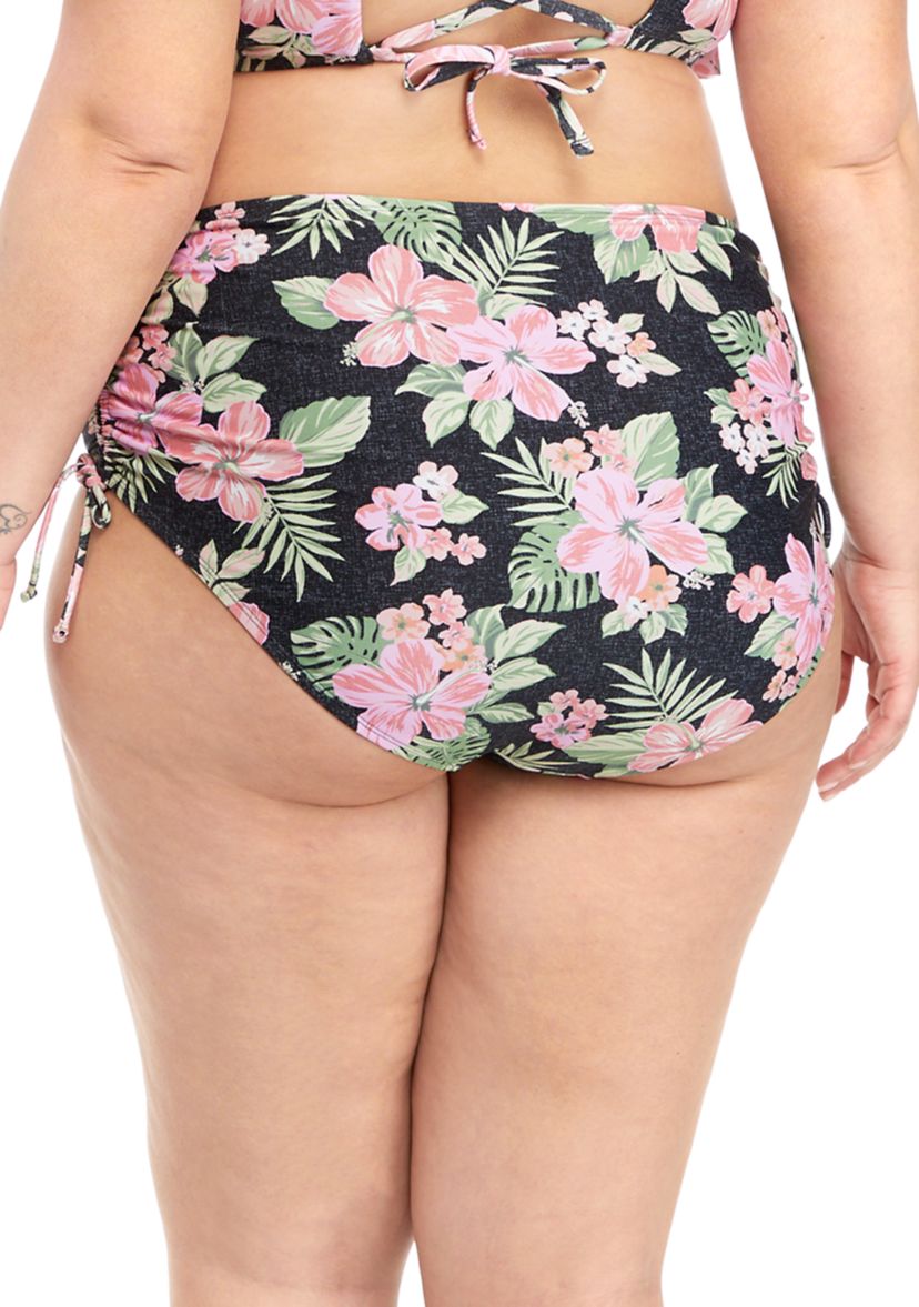 Plus Size Rio Floral Adjustable High Waist Swim Bottoms 