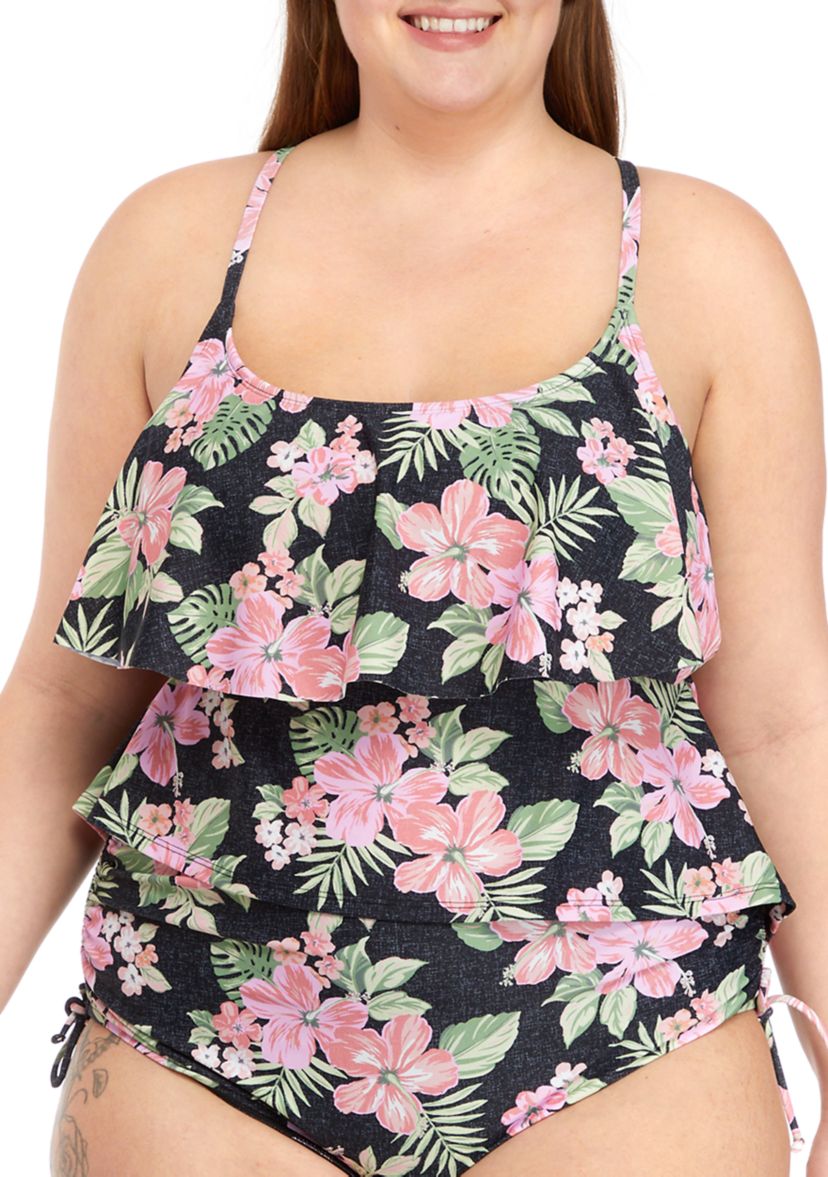 Plus Size Rio Floral Flounce Tankini Swim Top 