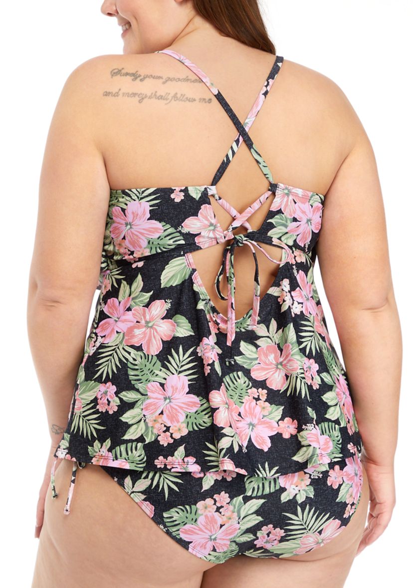 Plus Size Rio Floral Flounce Tankini Swim Top 