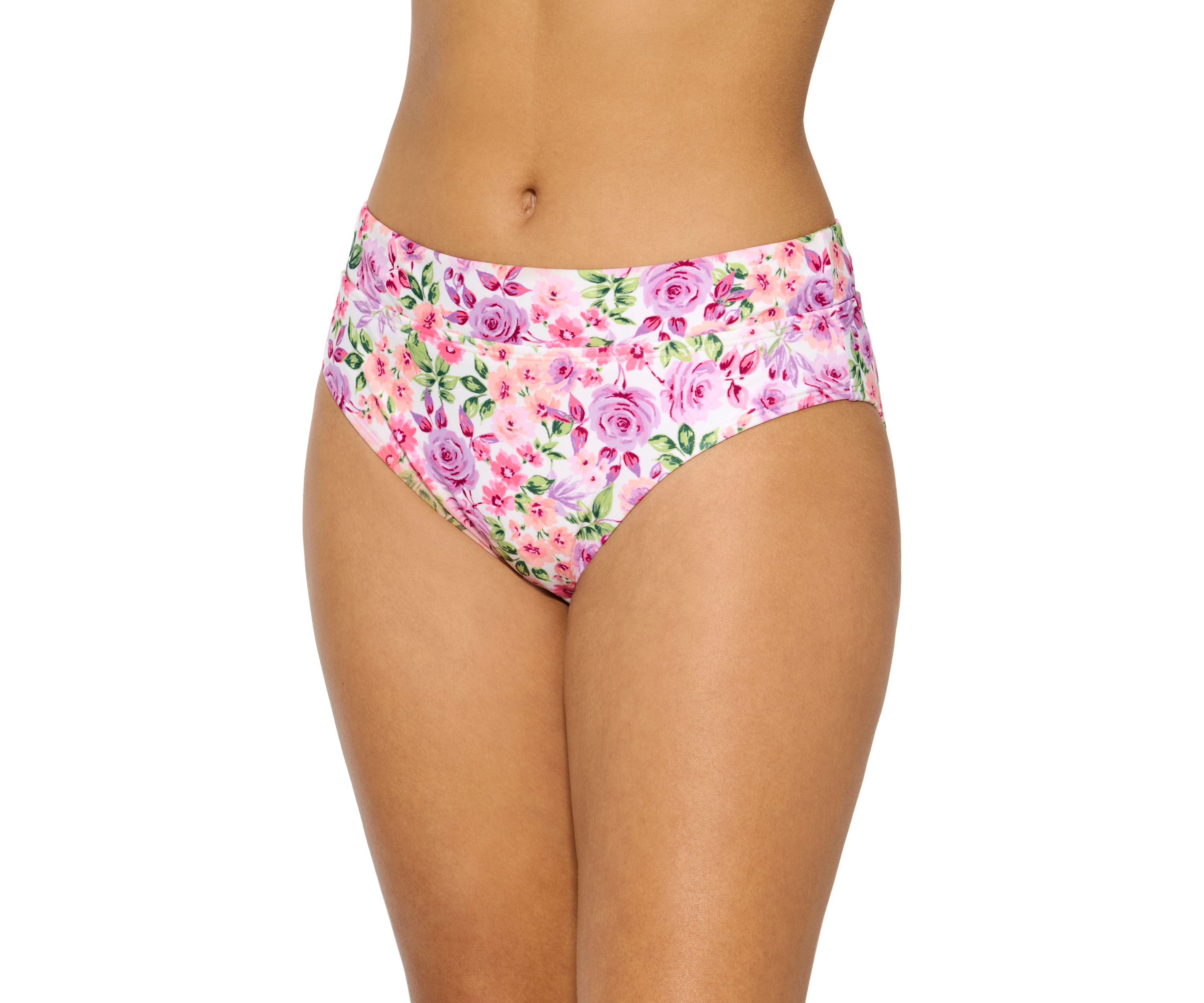Womens Rose Garden Banded High Waist Swim Bottoms